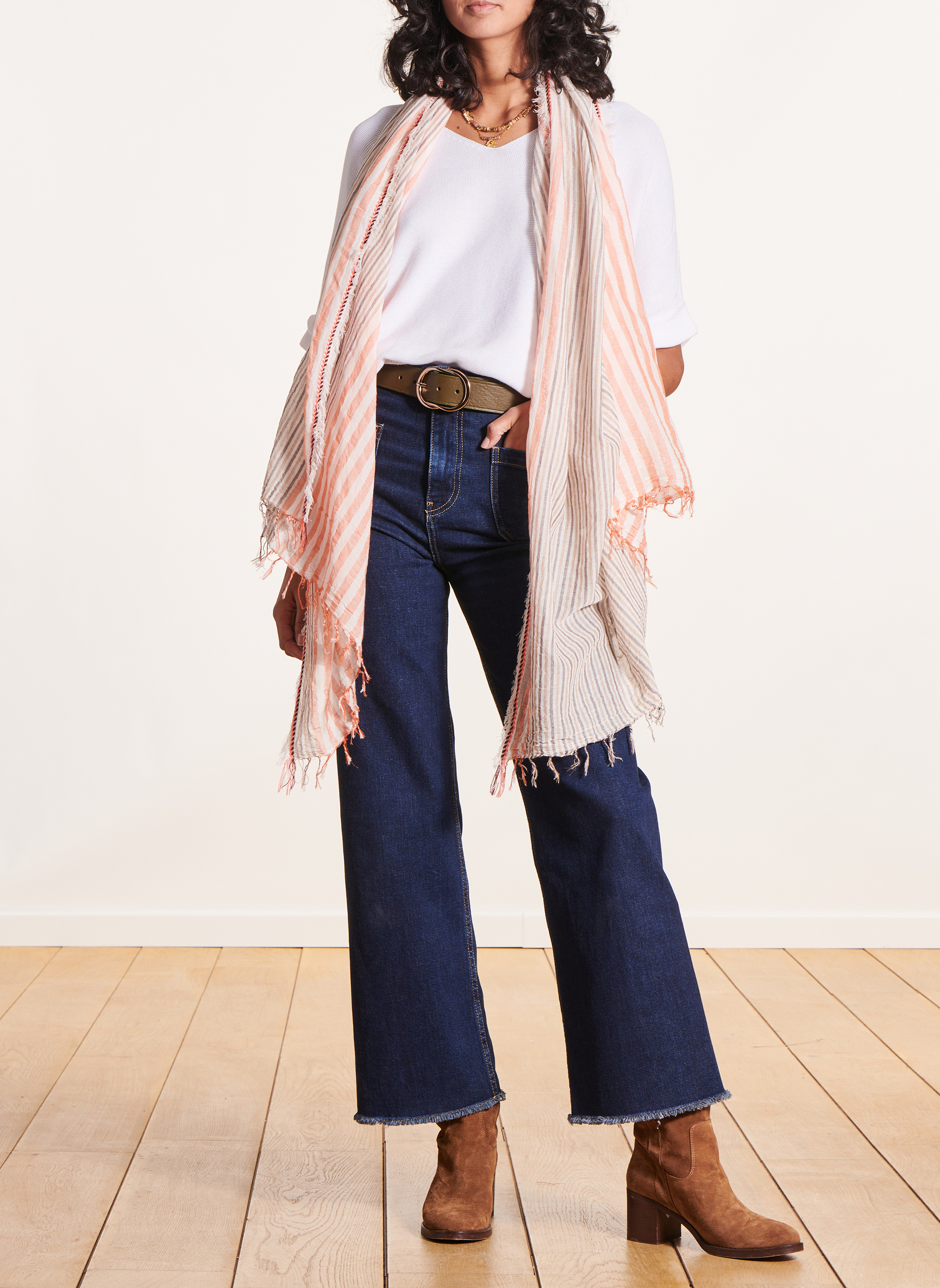 Top ample col V en maille LA FEE MARABOUTEE Blanc