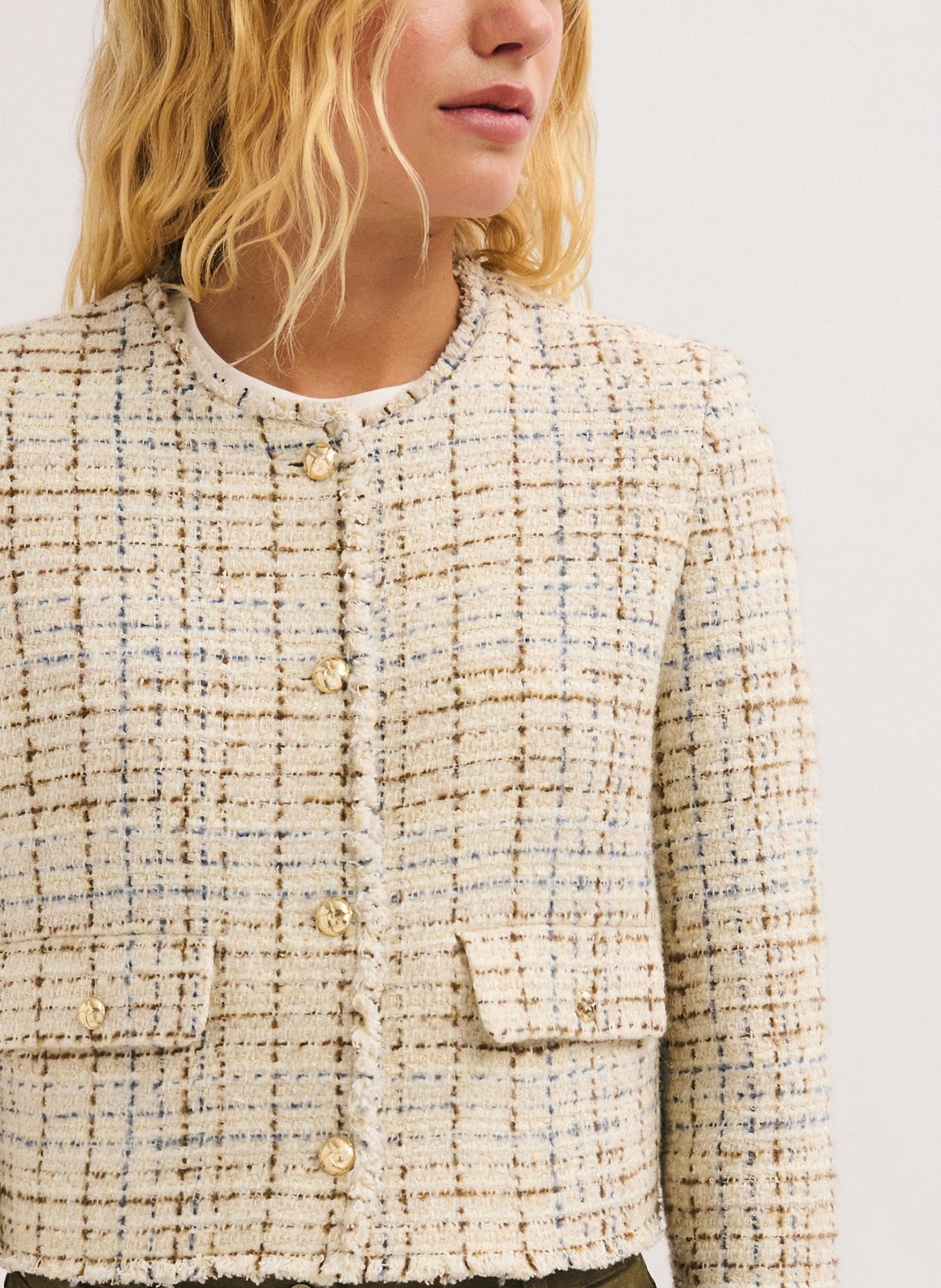 Short straight tweed jacket PABLO Beige
