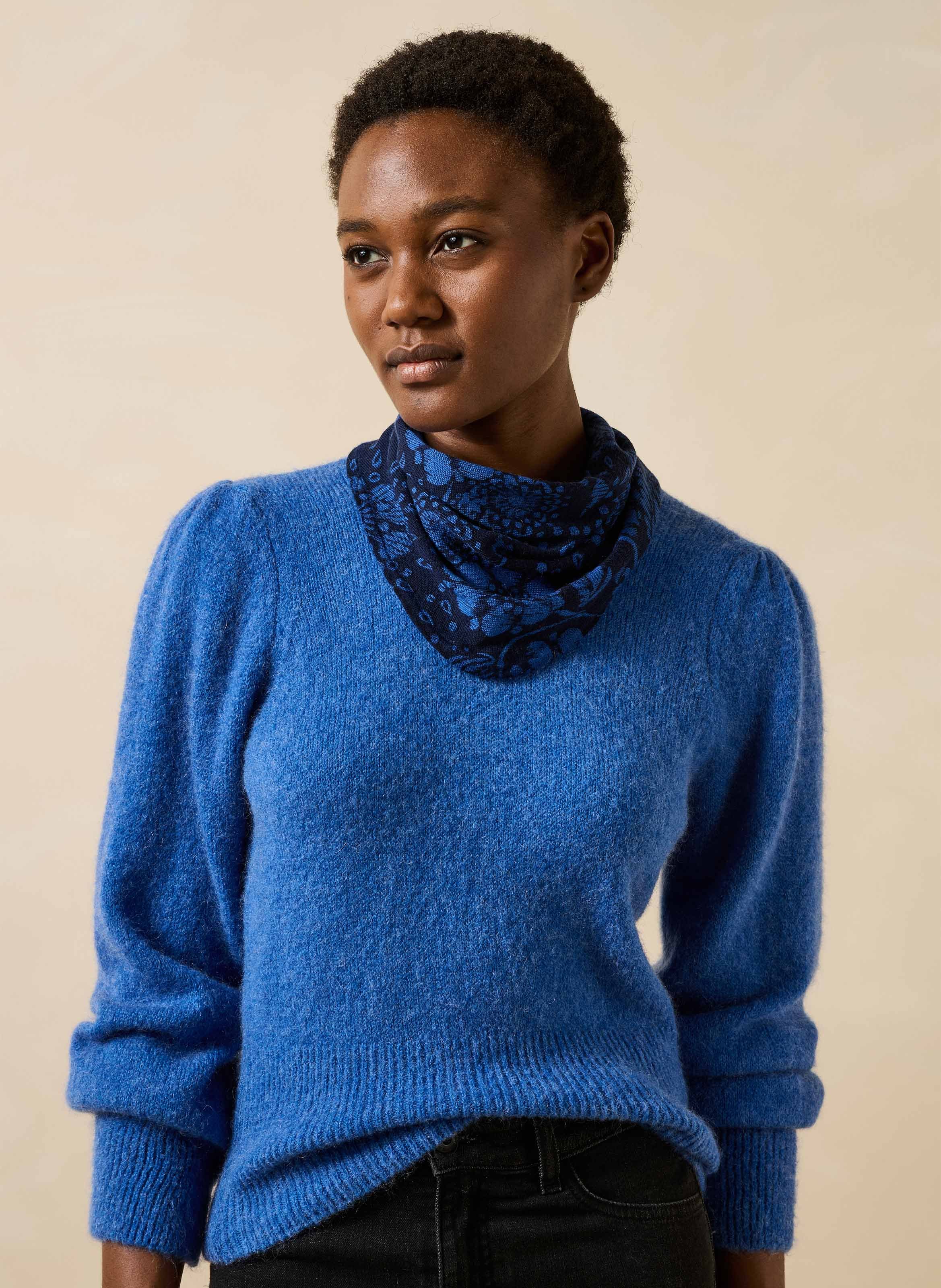 Écharpe triangle en laine LA FEE MARABOUTEE Bleu