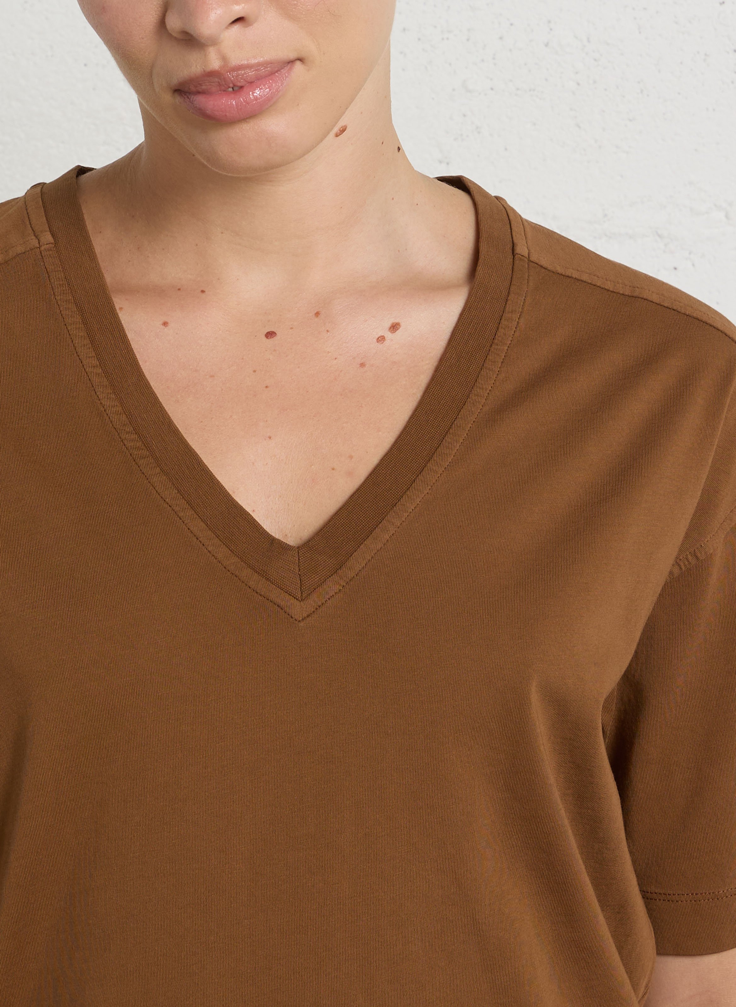 V-neck cotton T-shirt MAISON 123 Brown