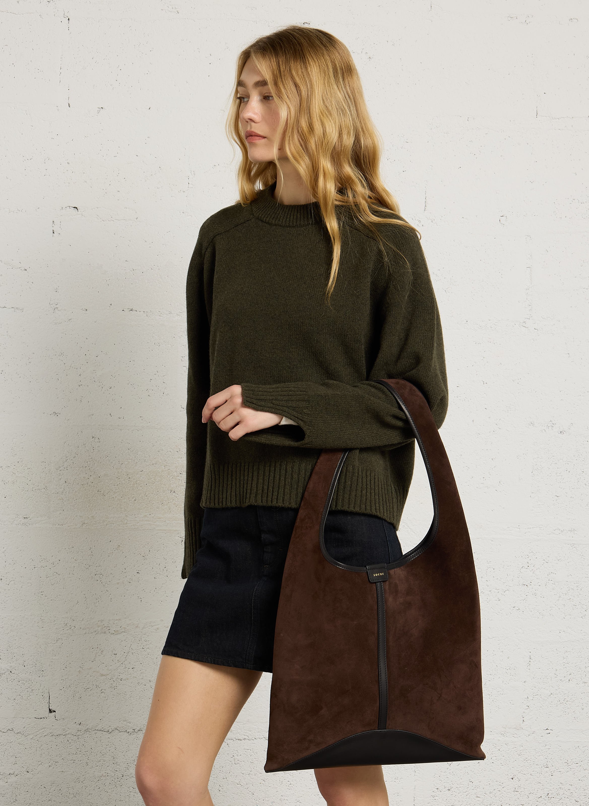 Weiche Shopper-Tasche aus Veloursleder SOEUR Braun