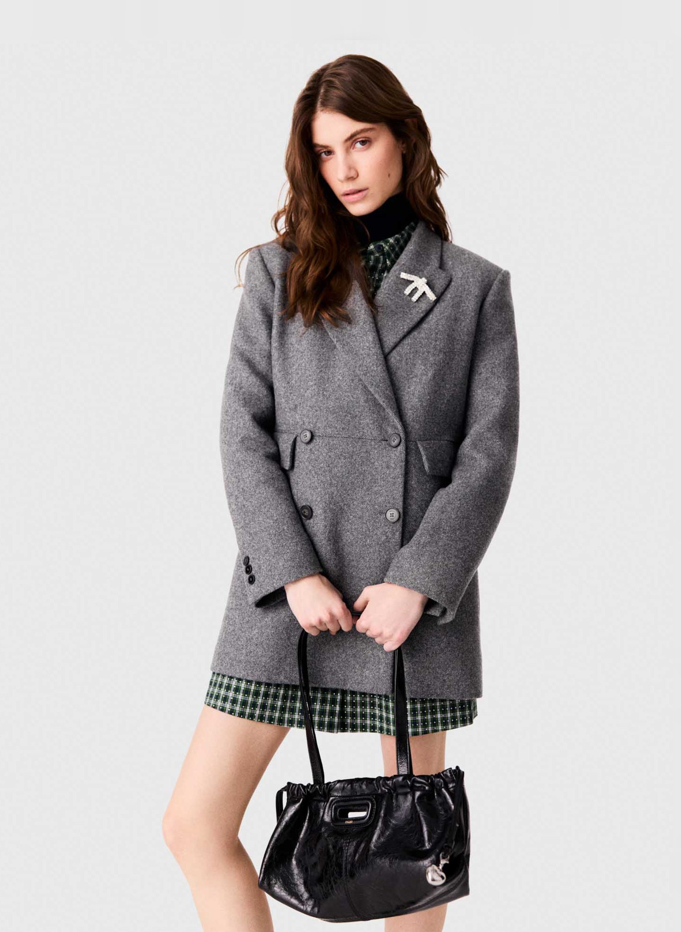 Straight wool-blend coat with tailored collar MAJE Grey