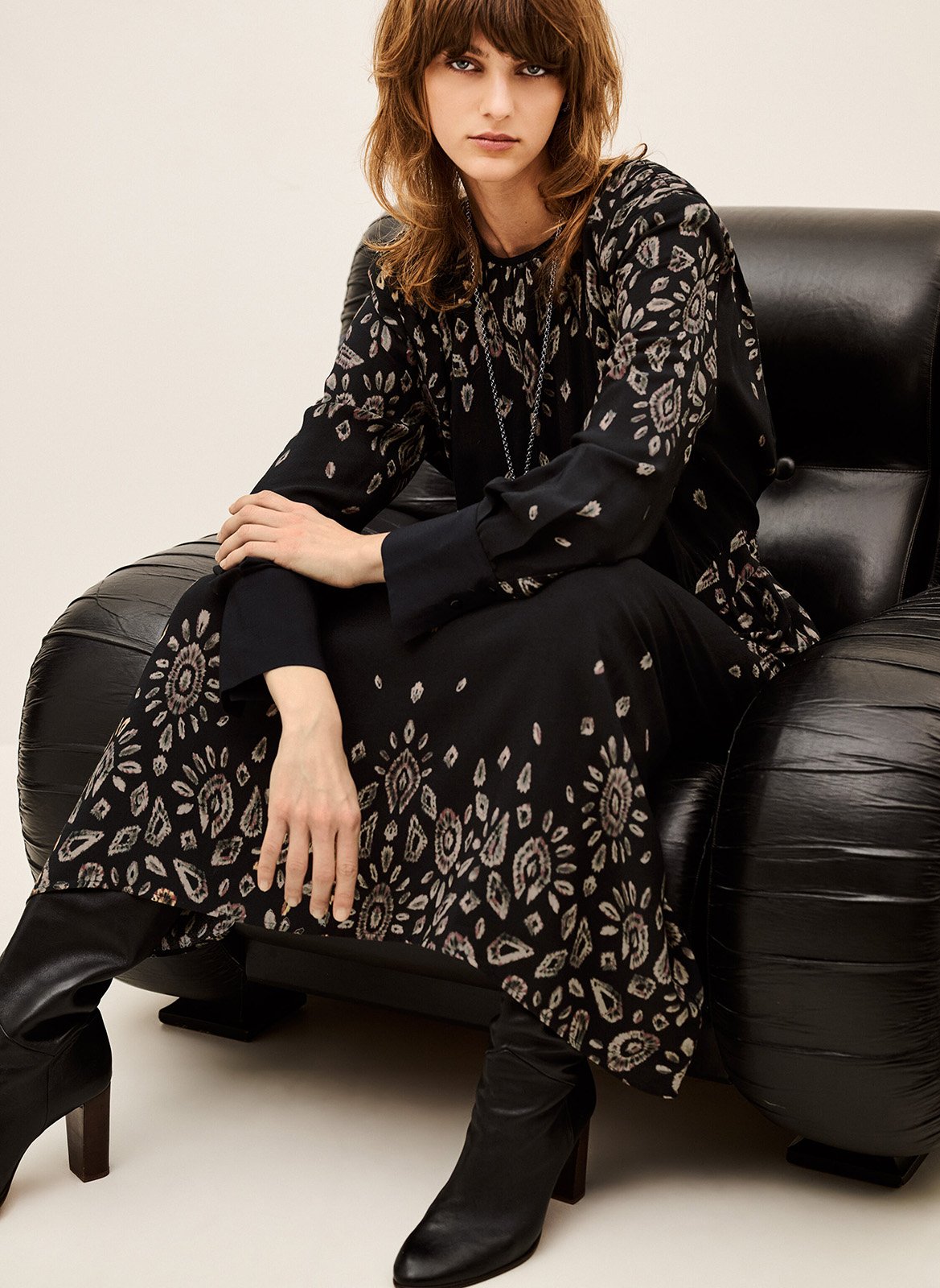 Long printed round-neck dress BA&SH Black