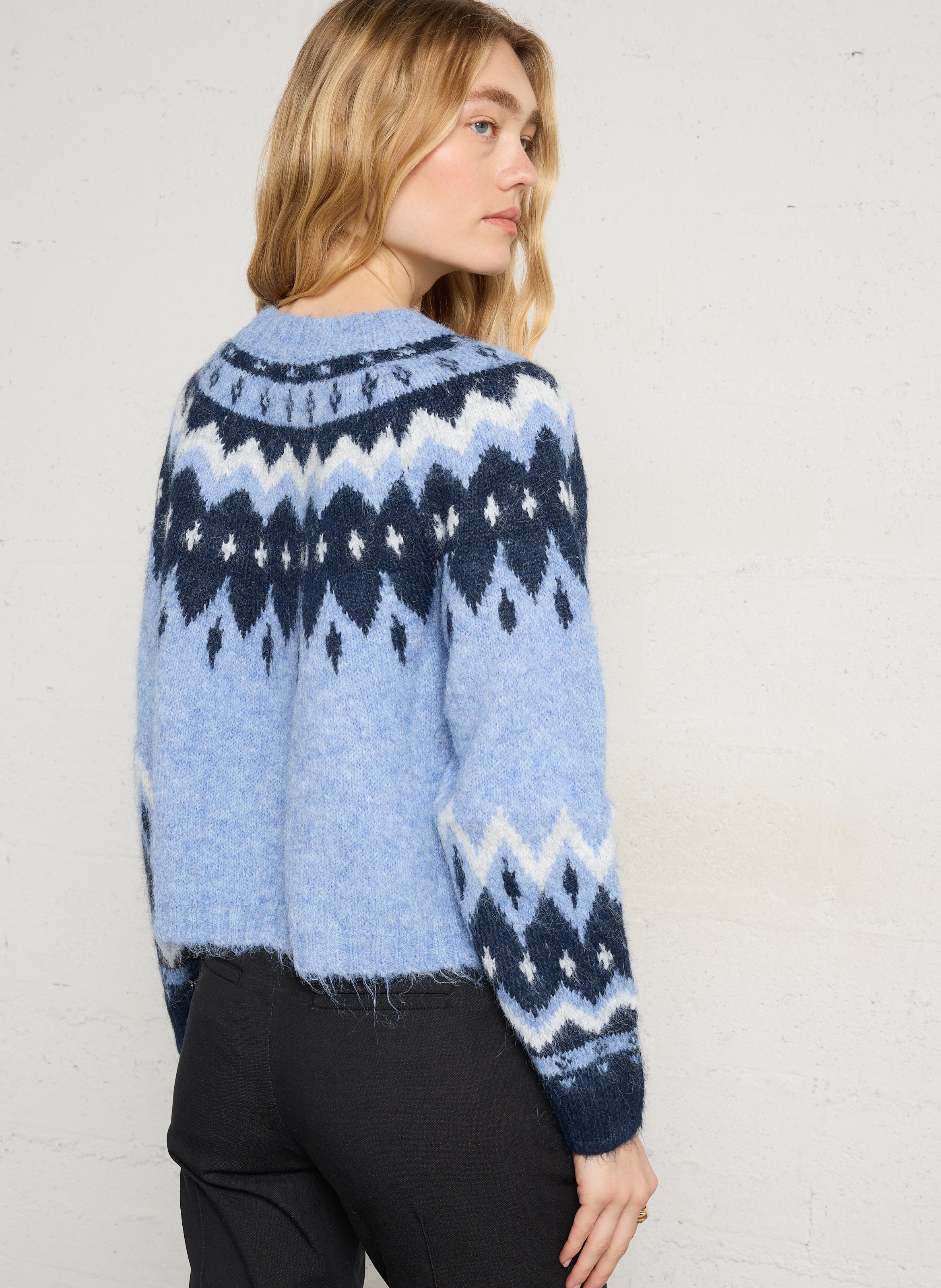 Weiter Cardigan mit Rundhalsausschnitt und Print THE KORNER Blau