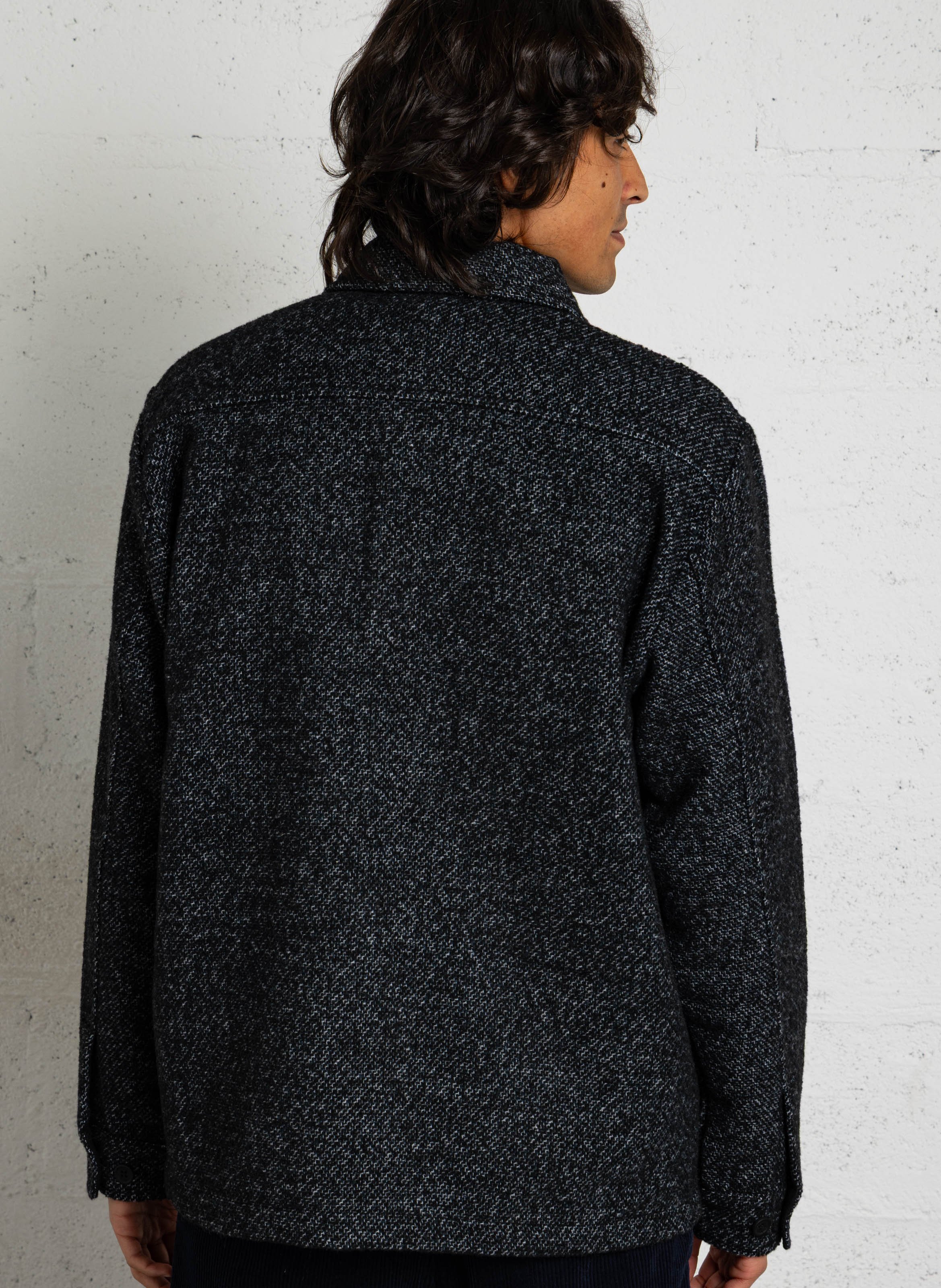 Gerade Hemdjacke mit klassischem Kragen aus Baumwolle SOLID Blau
