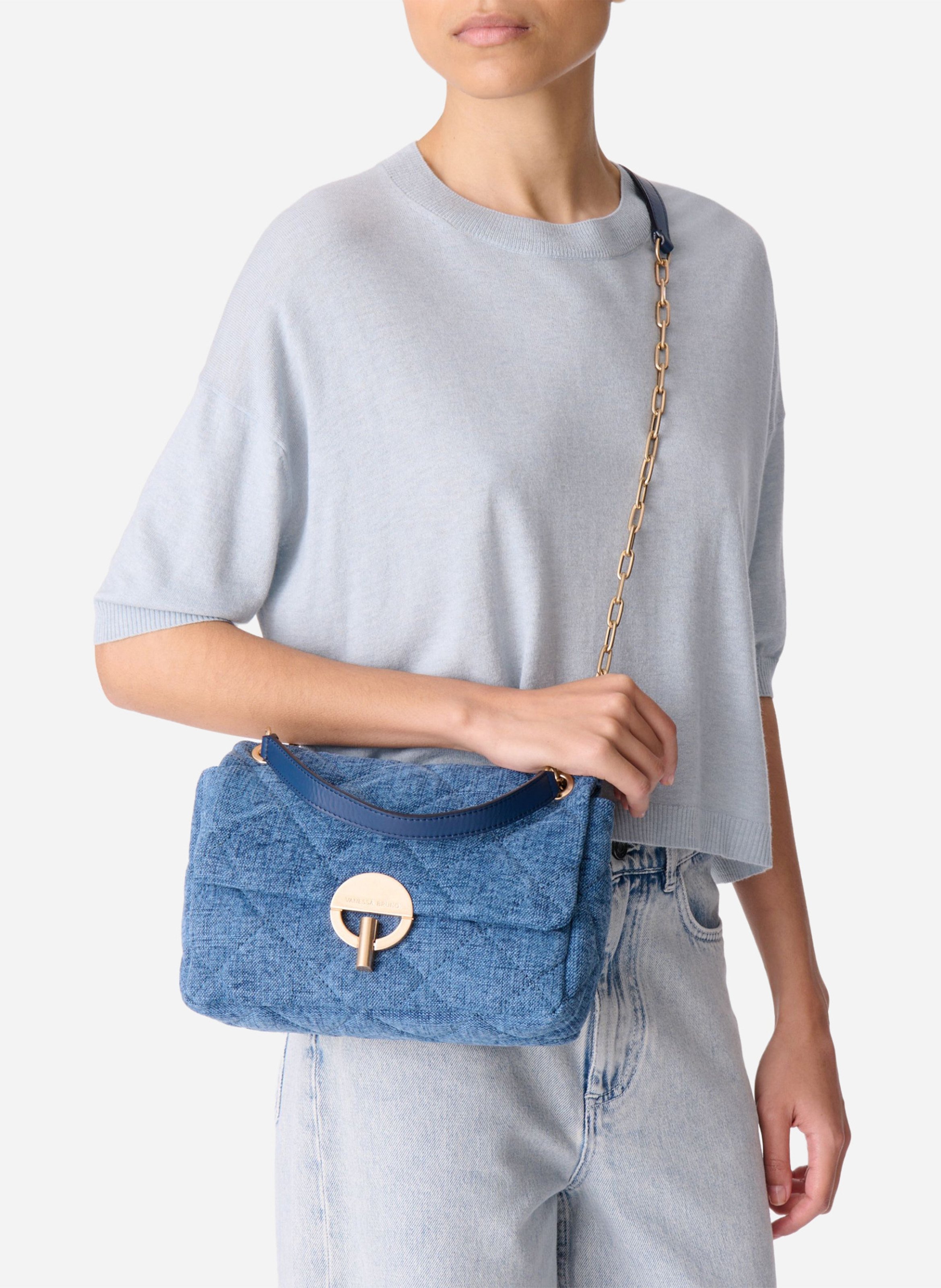 Linen crossbody bag VANESSA BRUNO Blue