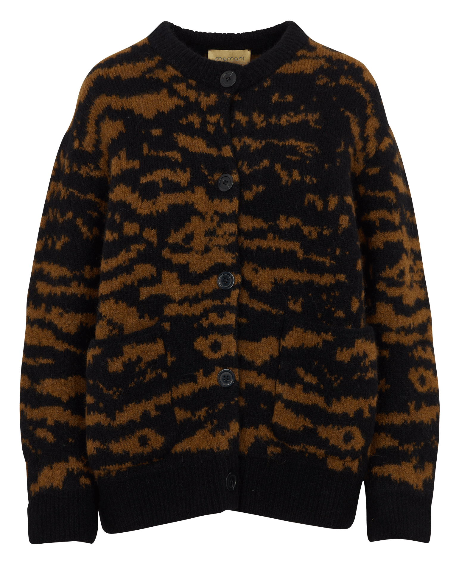 Relaxed-fit round-neck jacquard cardigan in a wool blend MOMONI Black