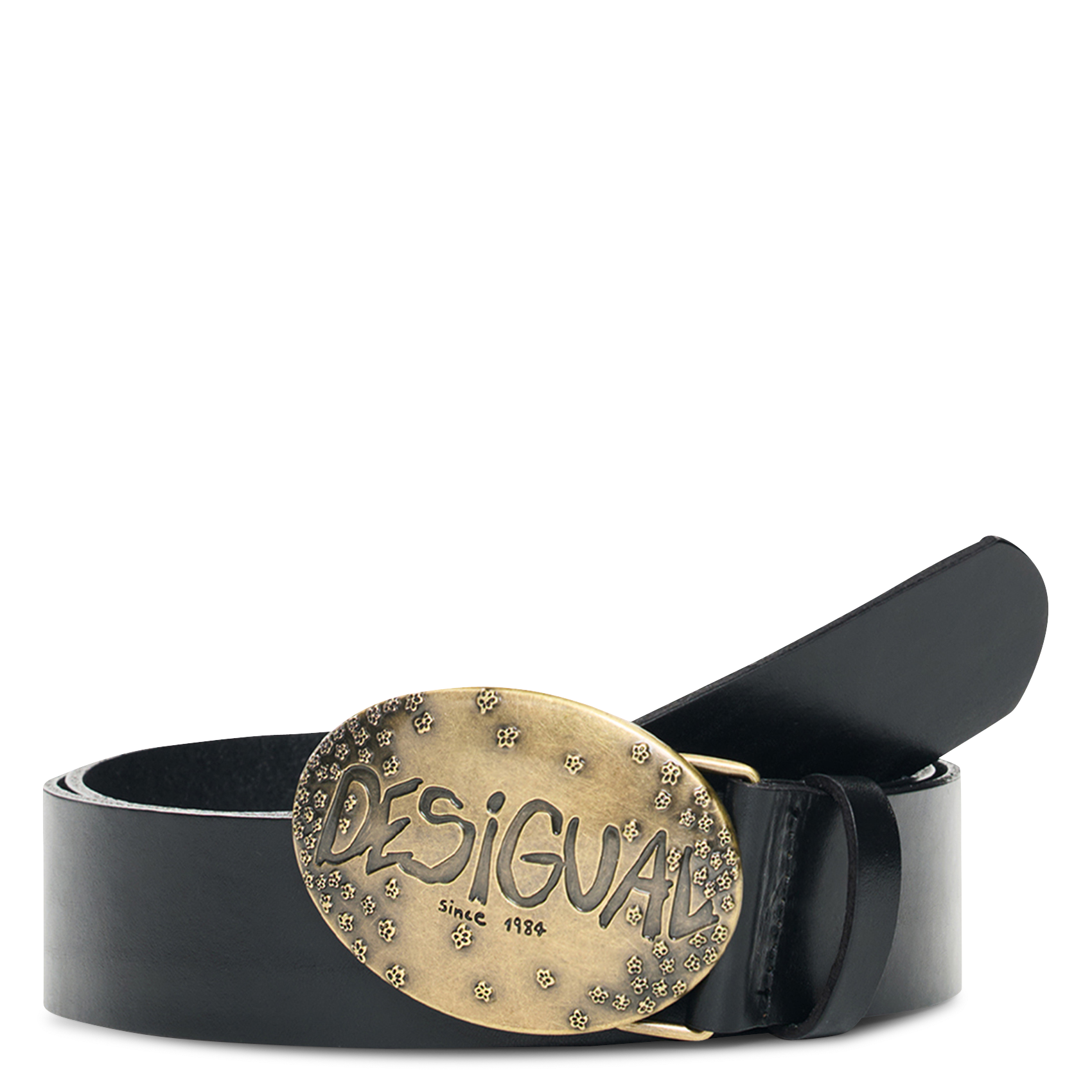 Leather belt with engraved buckle DESIGUAL Black