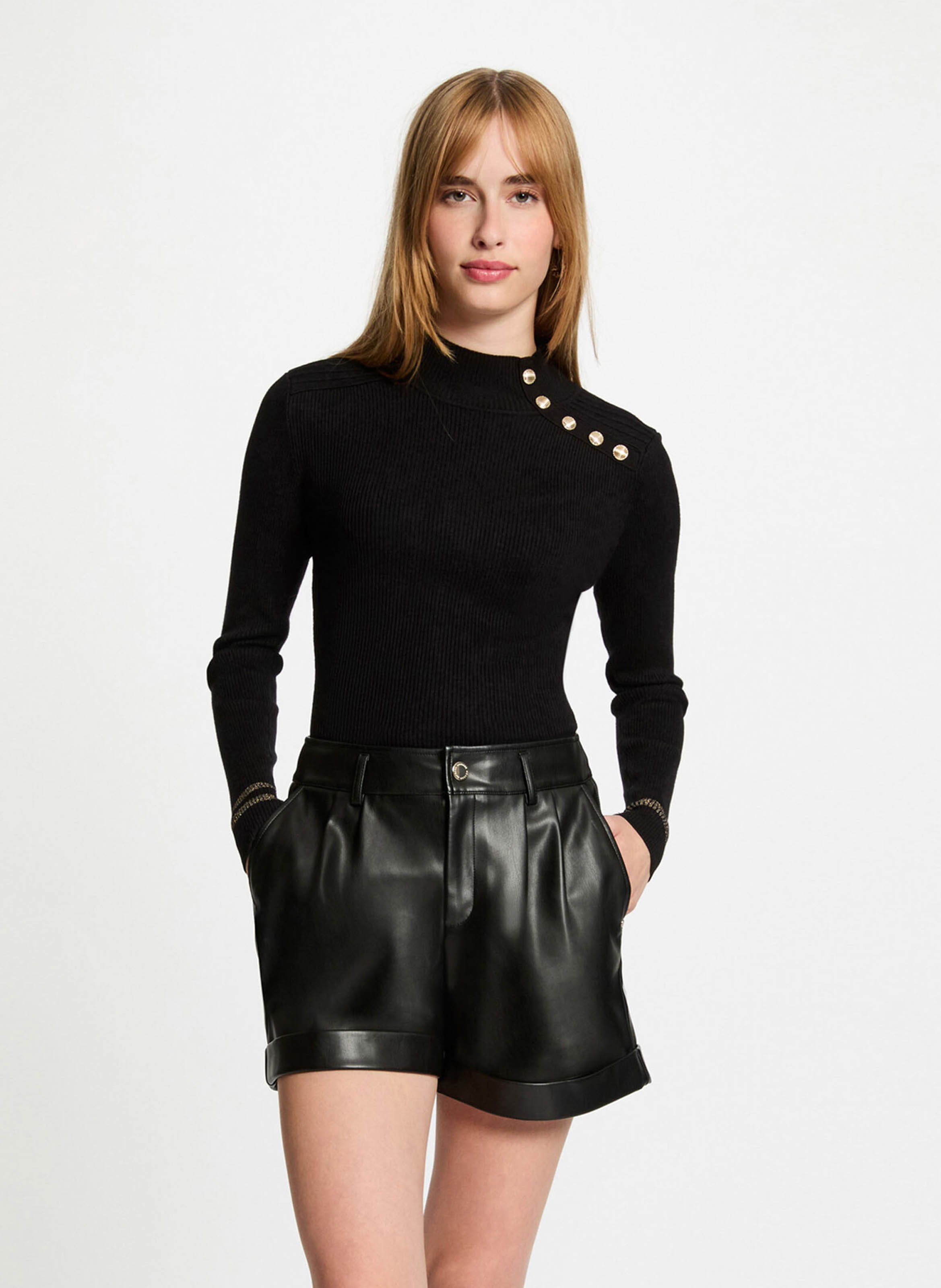 Pull col montant 5 boutons MORGAN Noir