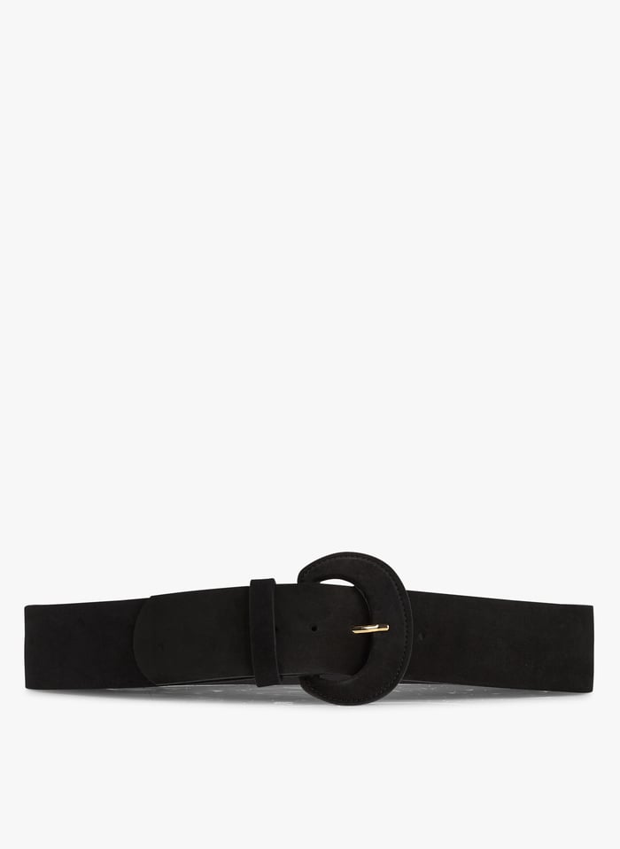 Ceinture large en cuir velours Noir