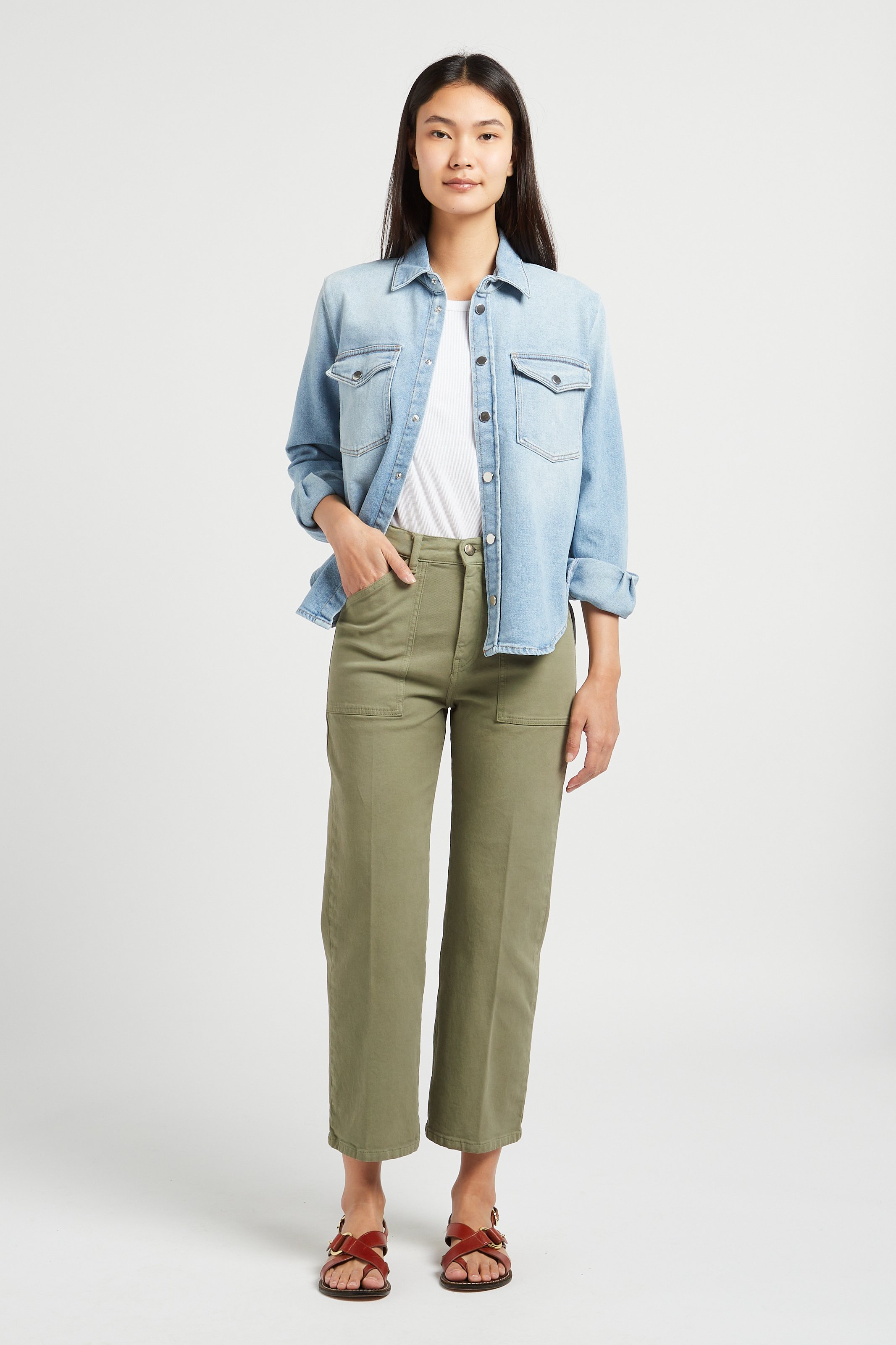Cropped stretch cotton jeans ACQUAVERDE Khaki
