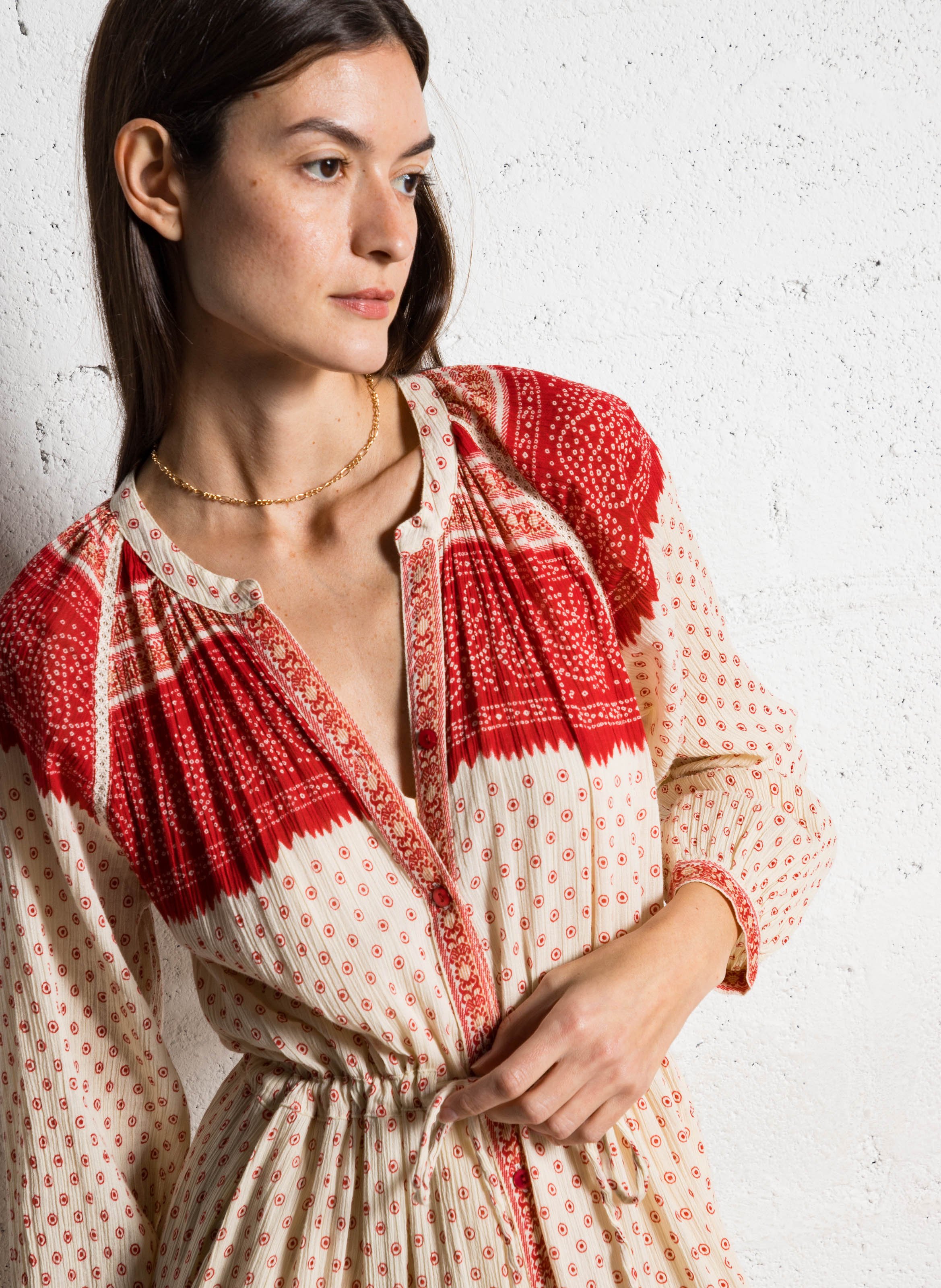 Robe ample imprimée en coton  MAISON HOTEL Rouge