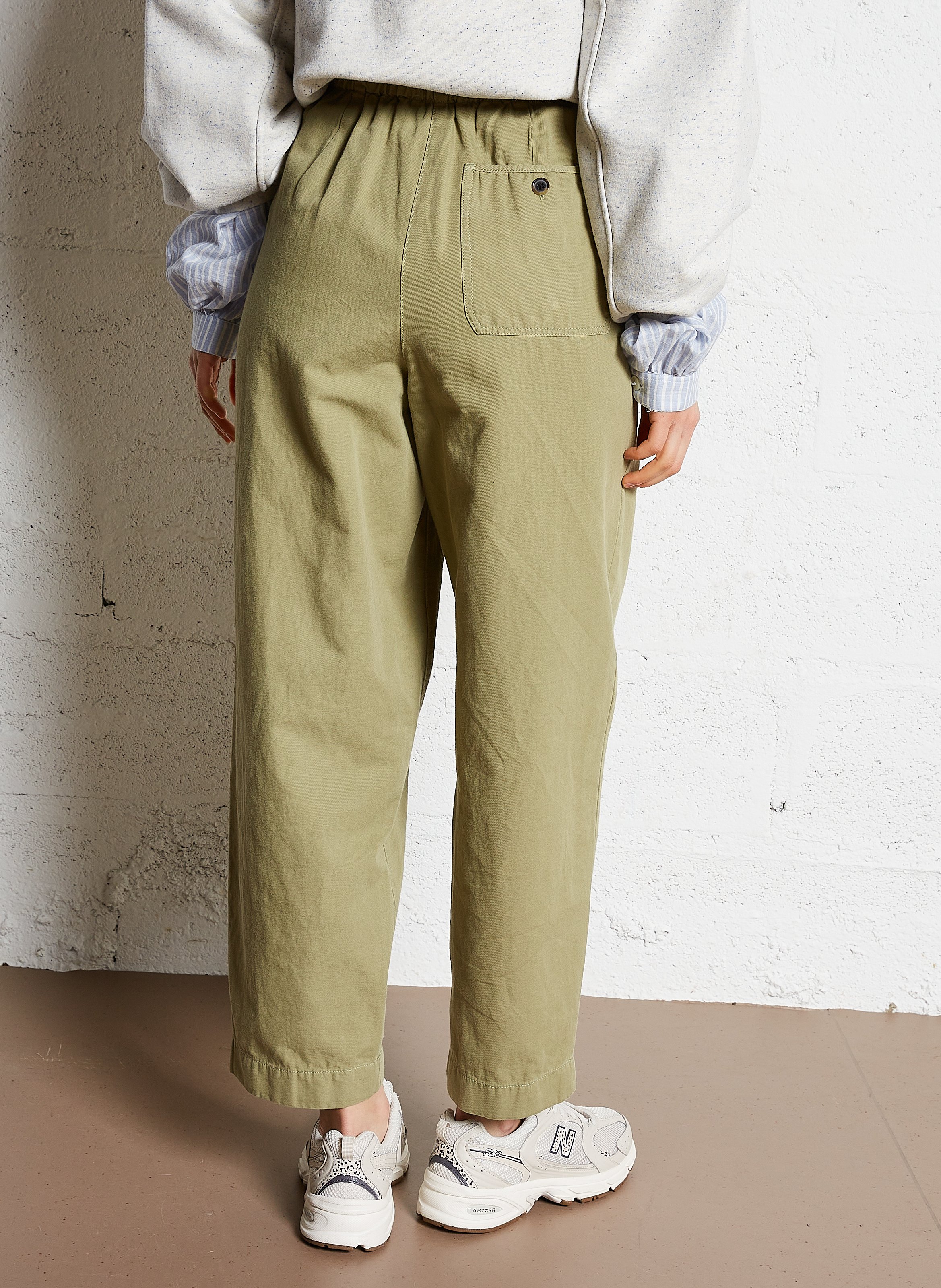 Wide-leg high-waisted cotton-blend pants BELLEROSE Green