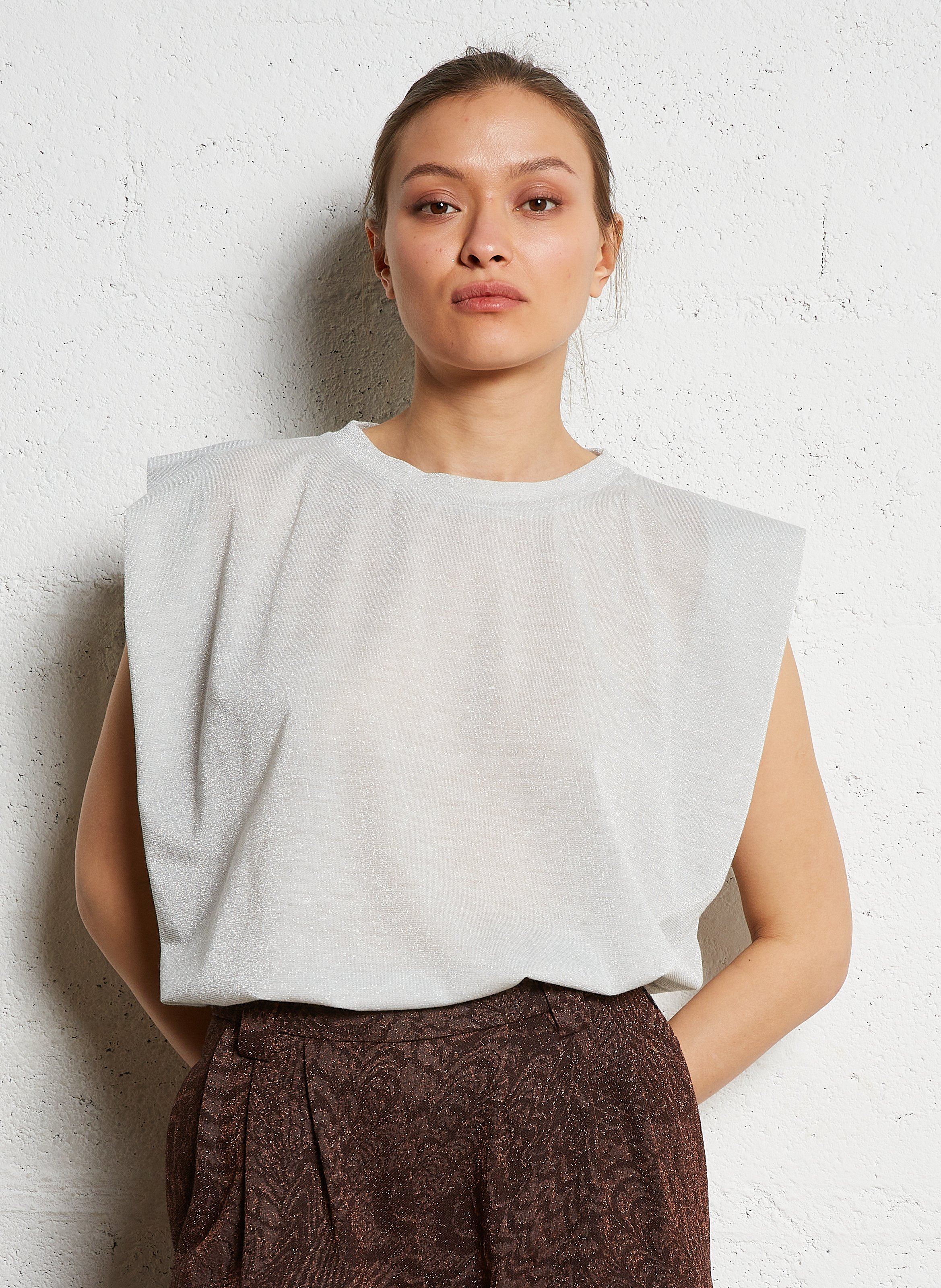 Tee-shirt sans manches à paillettes MOMONI Blanc