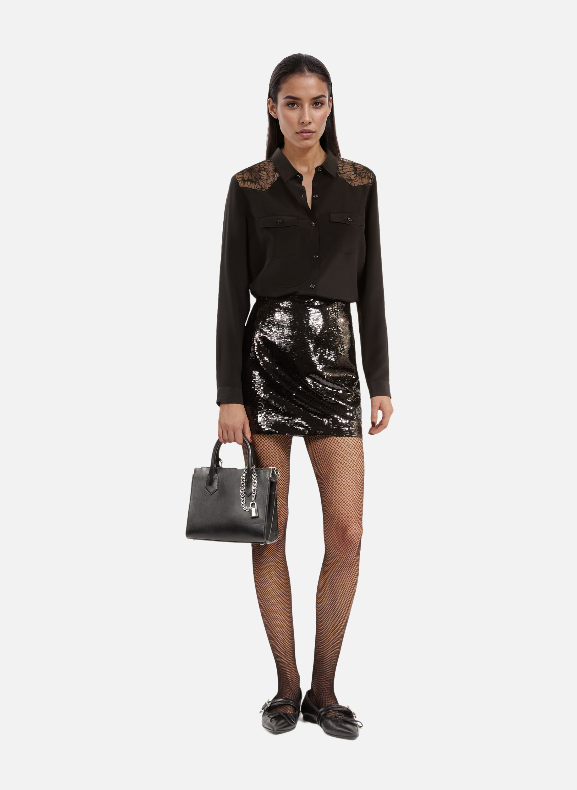 Lilla short skirt with sequins THE KOOPLES Black
