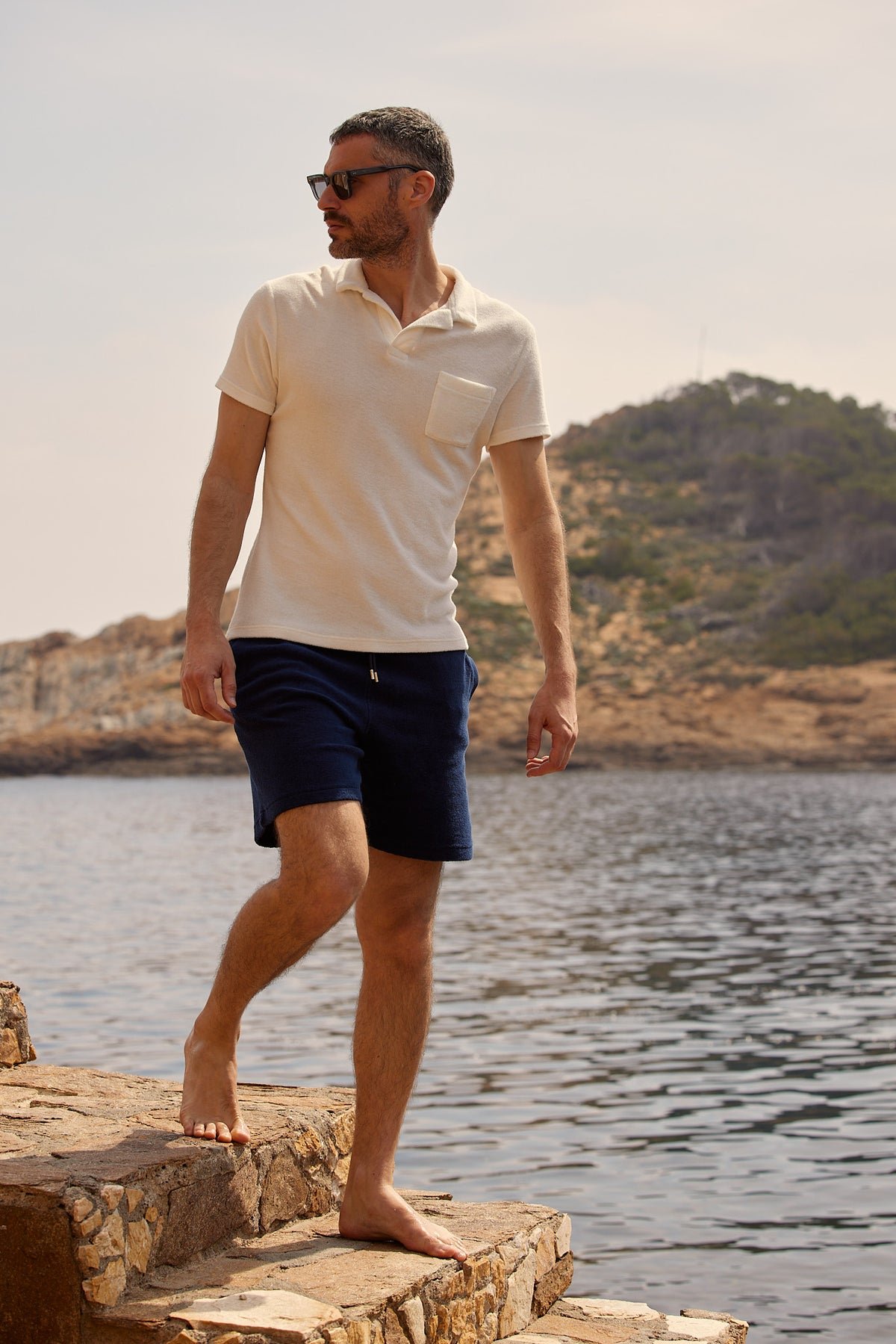 Short-sleeved polo shirt with lapel collar APNEE White