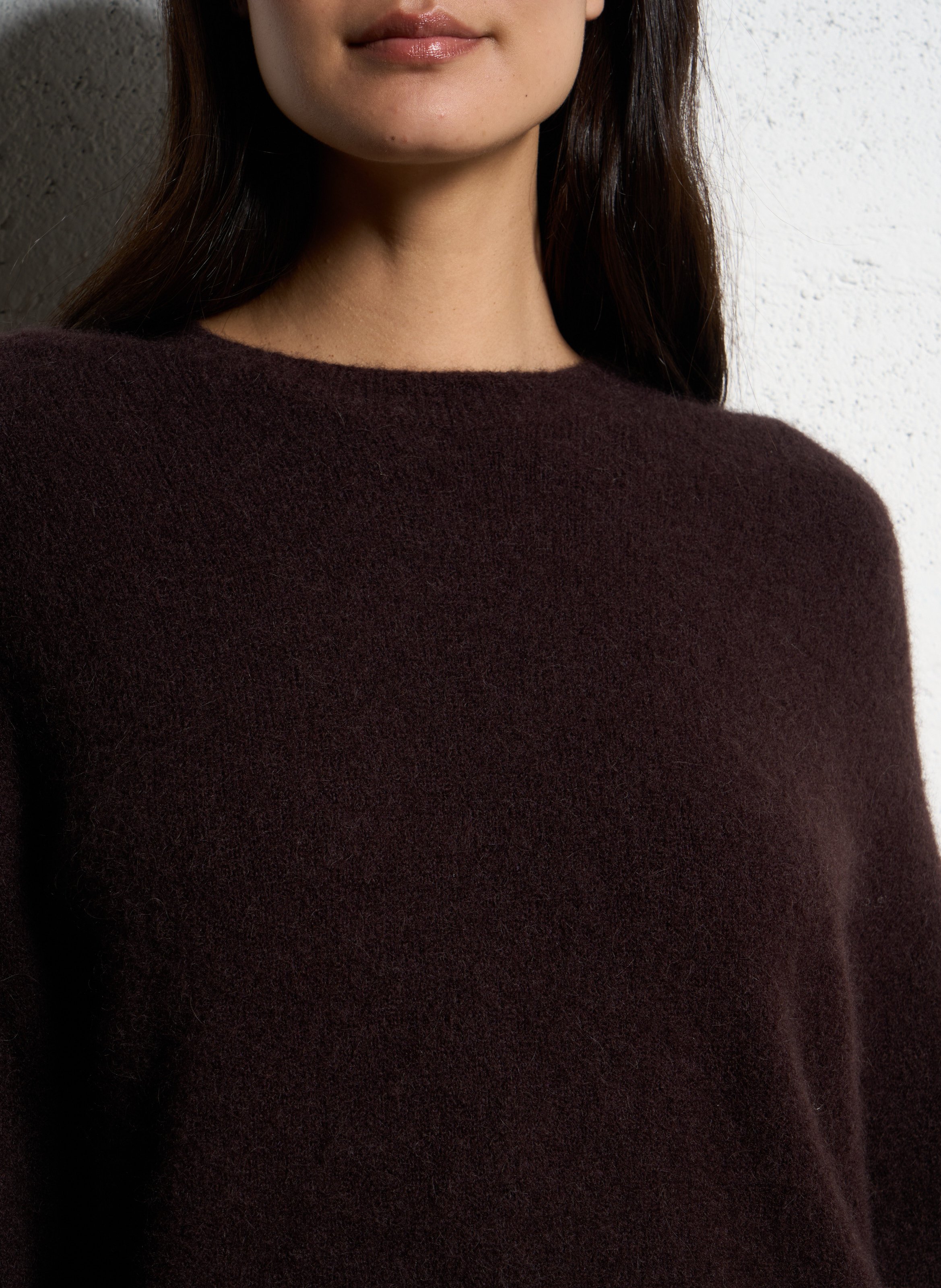 Pull ample col rond en alpaga mélangé ONE STEP Marron