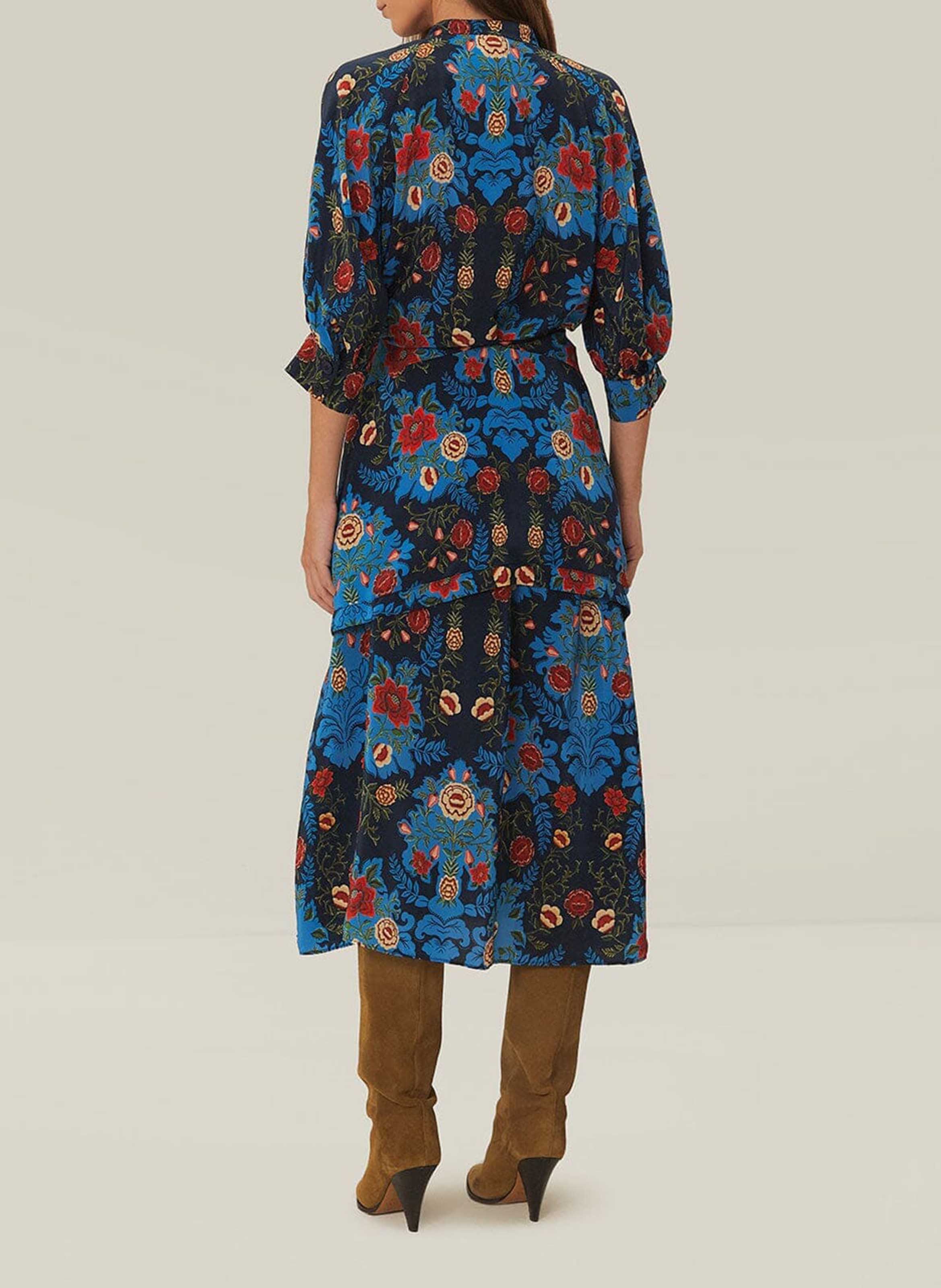 Robe midi col montant à imprimé floral FARM RIO Bleu