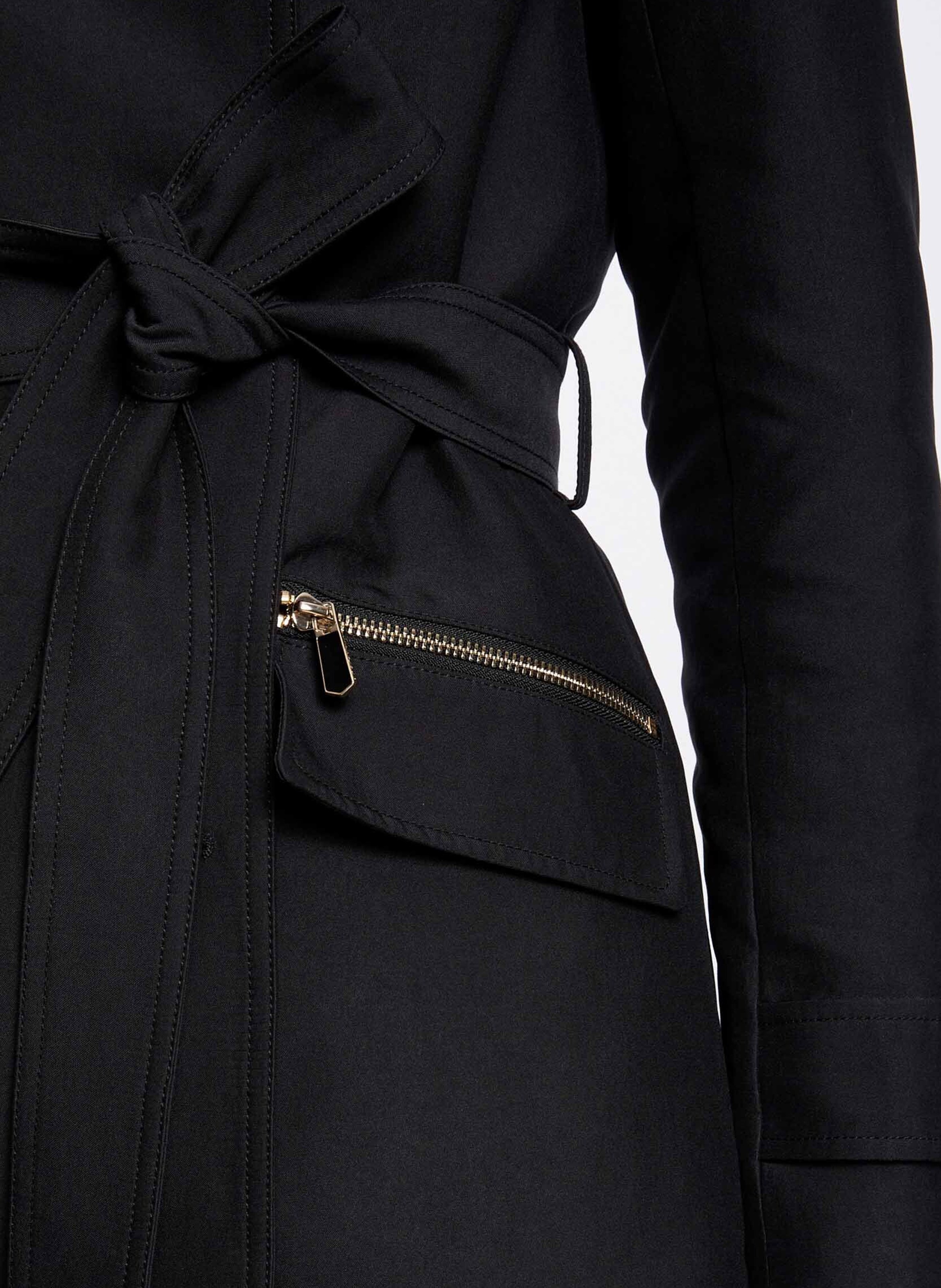 Getailleerde trenchcoat met reverskraag en capuchon MORGAN Zwart