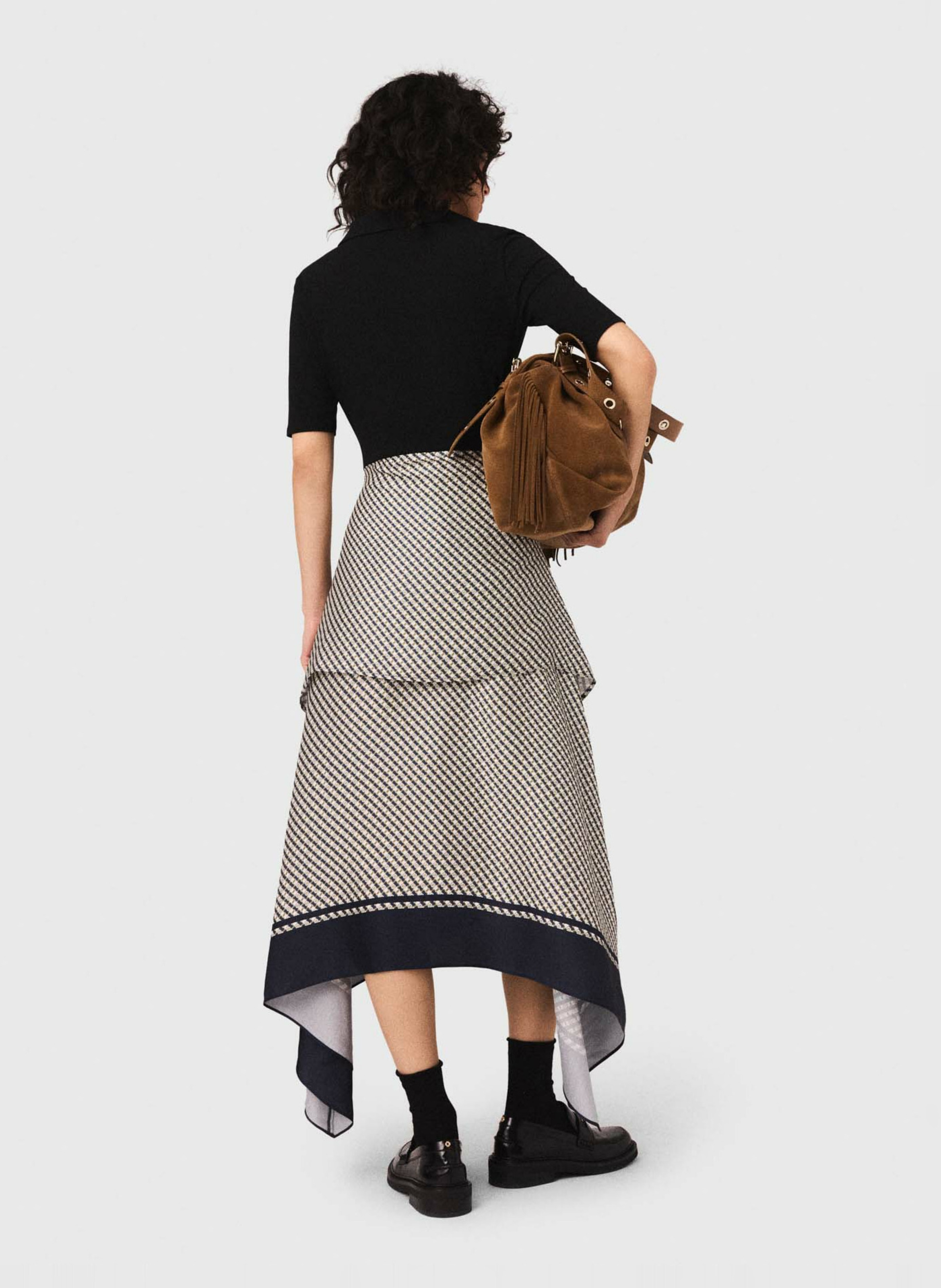 Robe midi bi-matière imprimée MAJE Beige