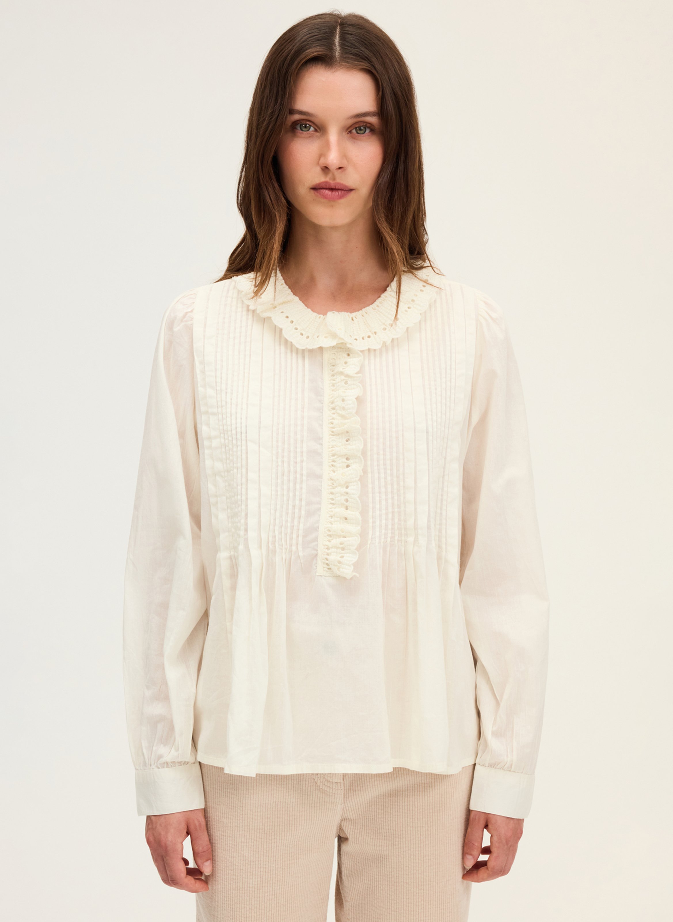 Blouse with plain lace ruffles PABLO Beige