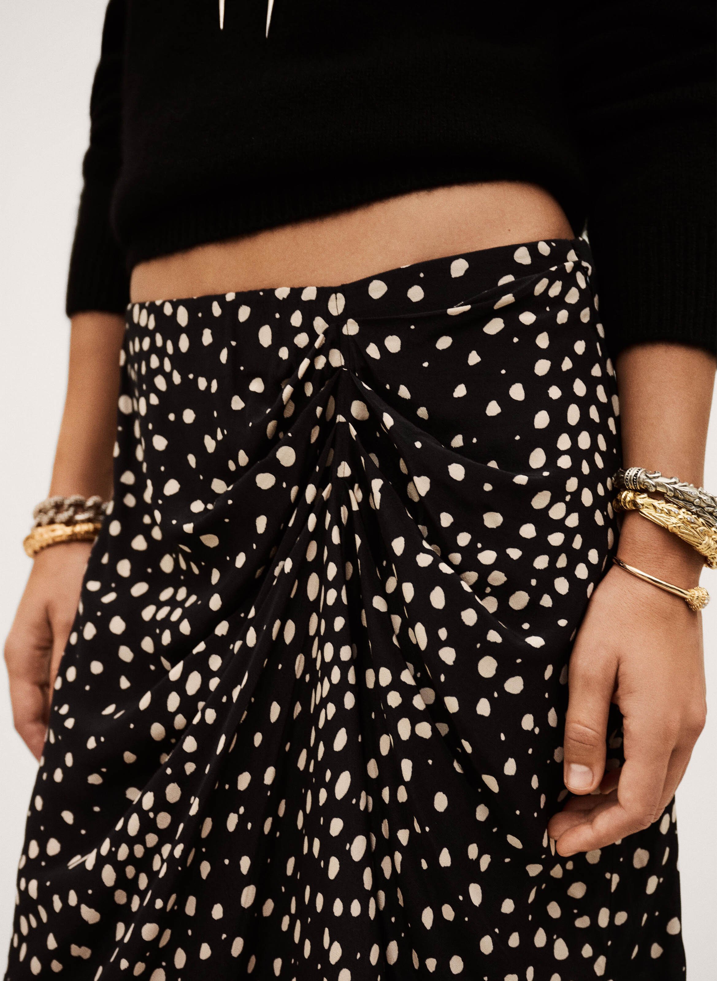 Jupe midi droite motif pois BA&SH Bleu