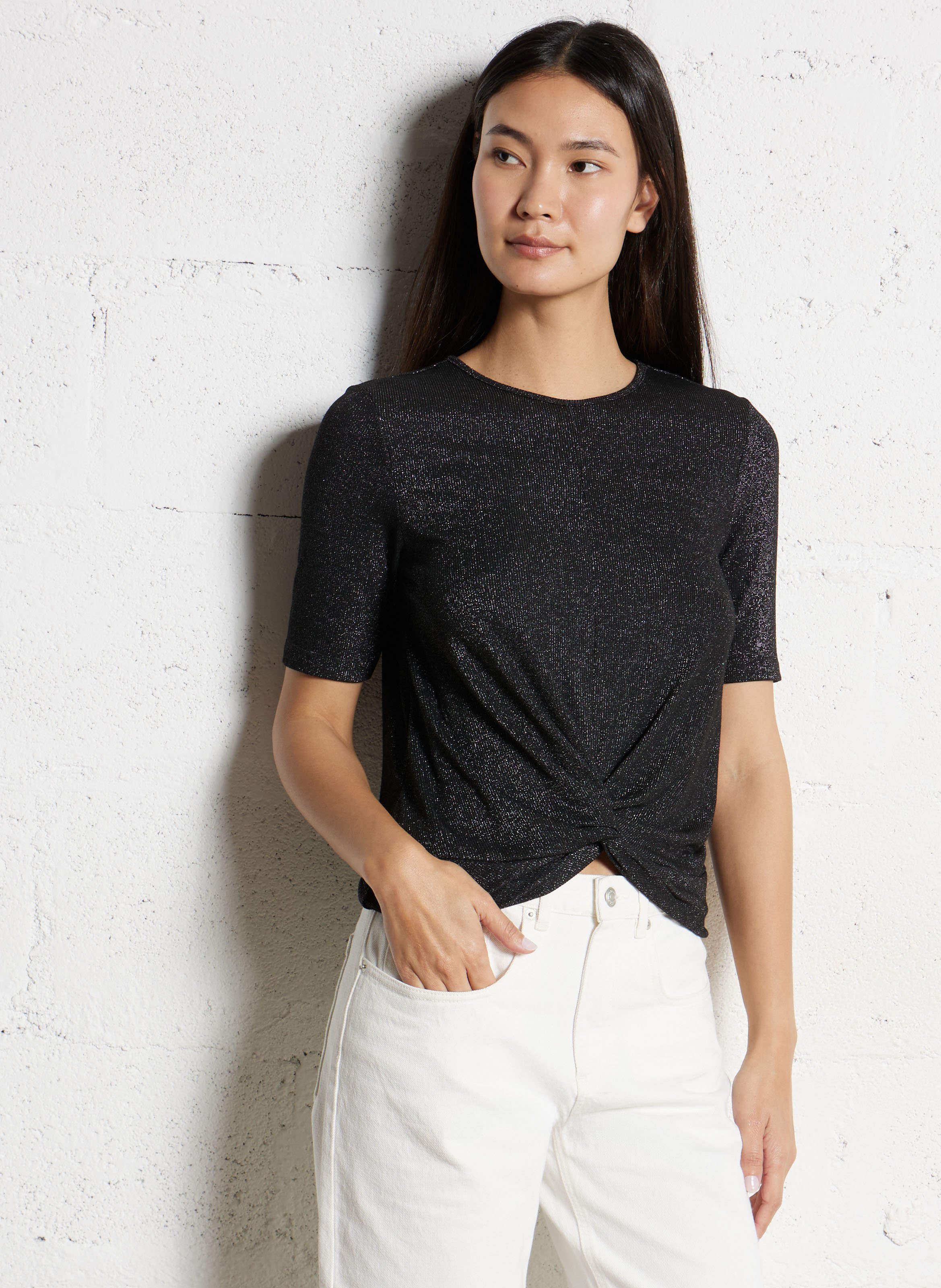 Sequin round neck straight top IKKS Black