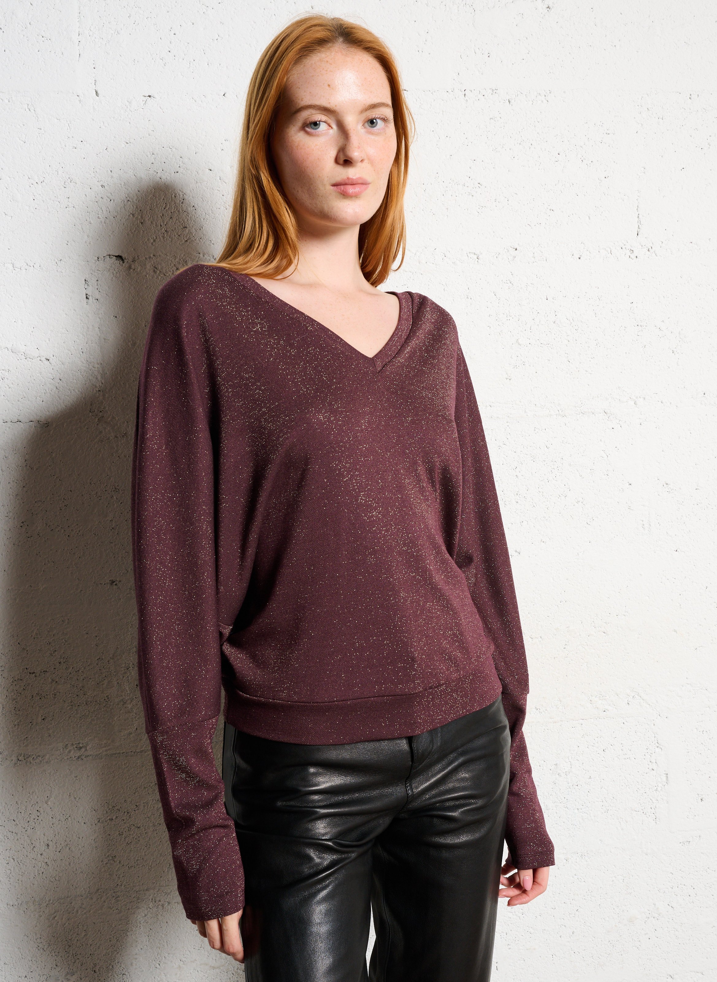 Pull col v à paillettes IKKS Violet