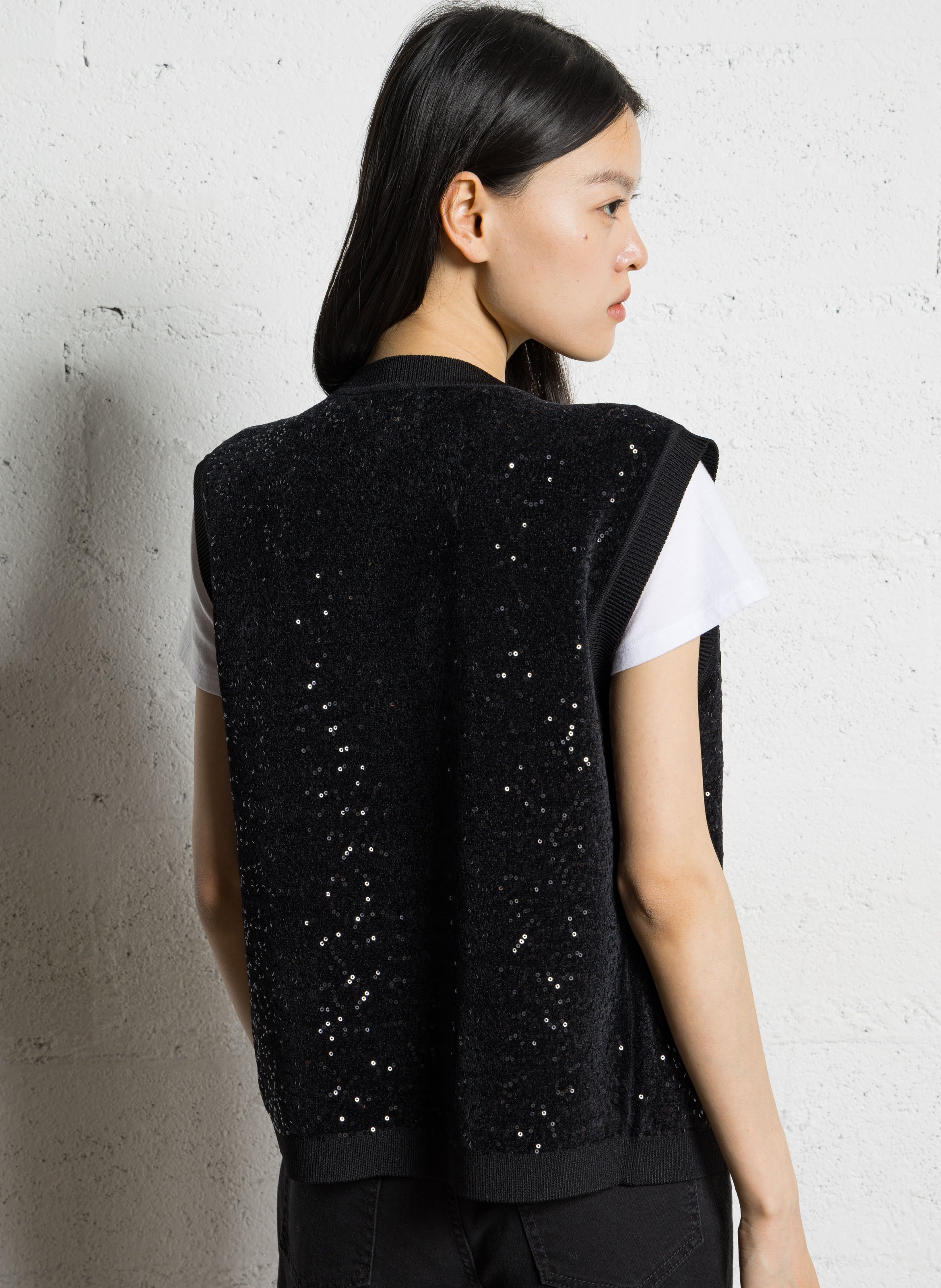Straight sequin sleeveless vest MAISON 123 Black