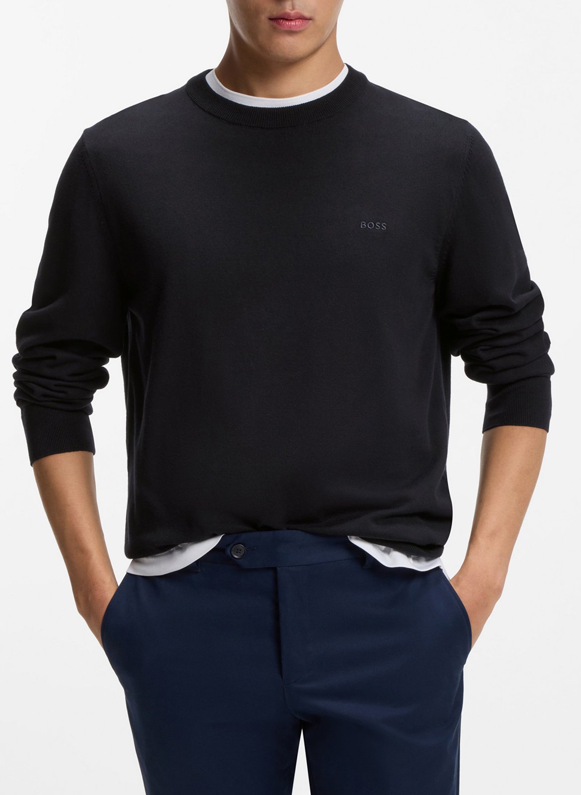 Colour block cotton sweater BOSS Blue