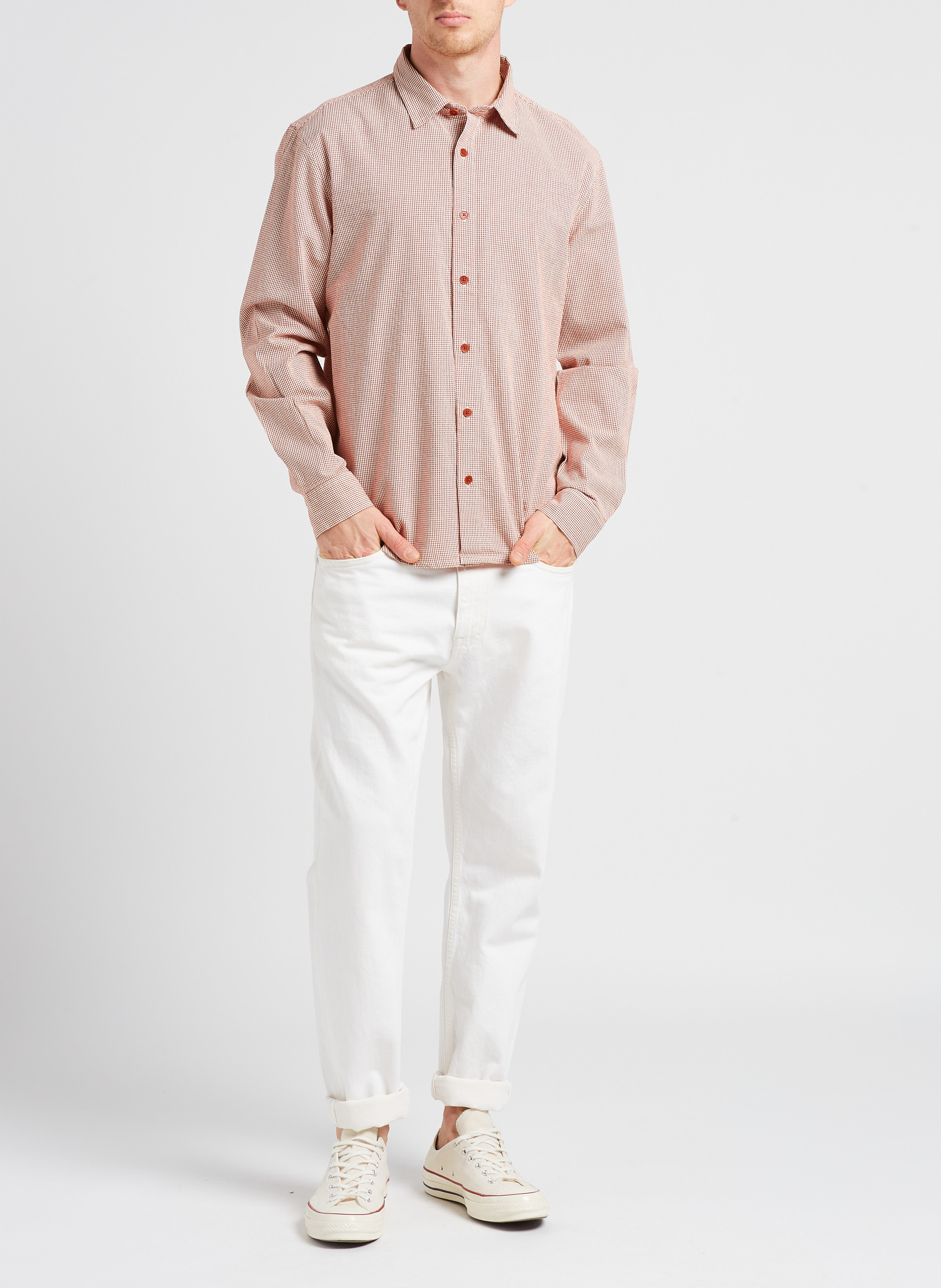 Geruit overhemd van 100% katoen THINKING MU Oranje