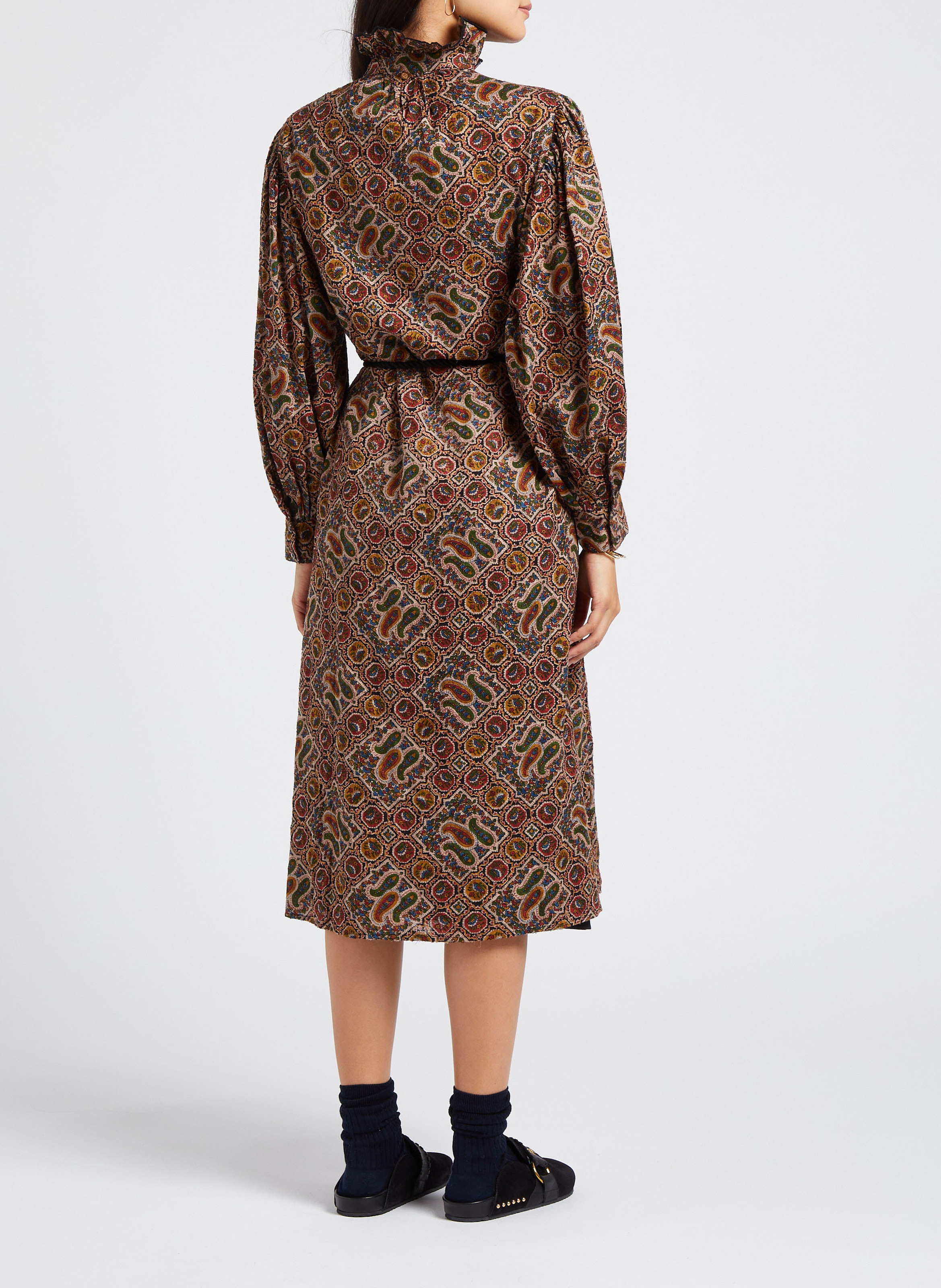 Robe longue droite col victorien en coton ANTIK BATIK Multicolore