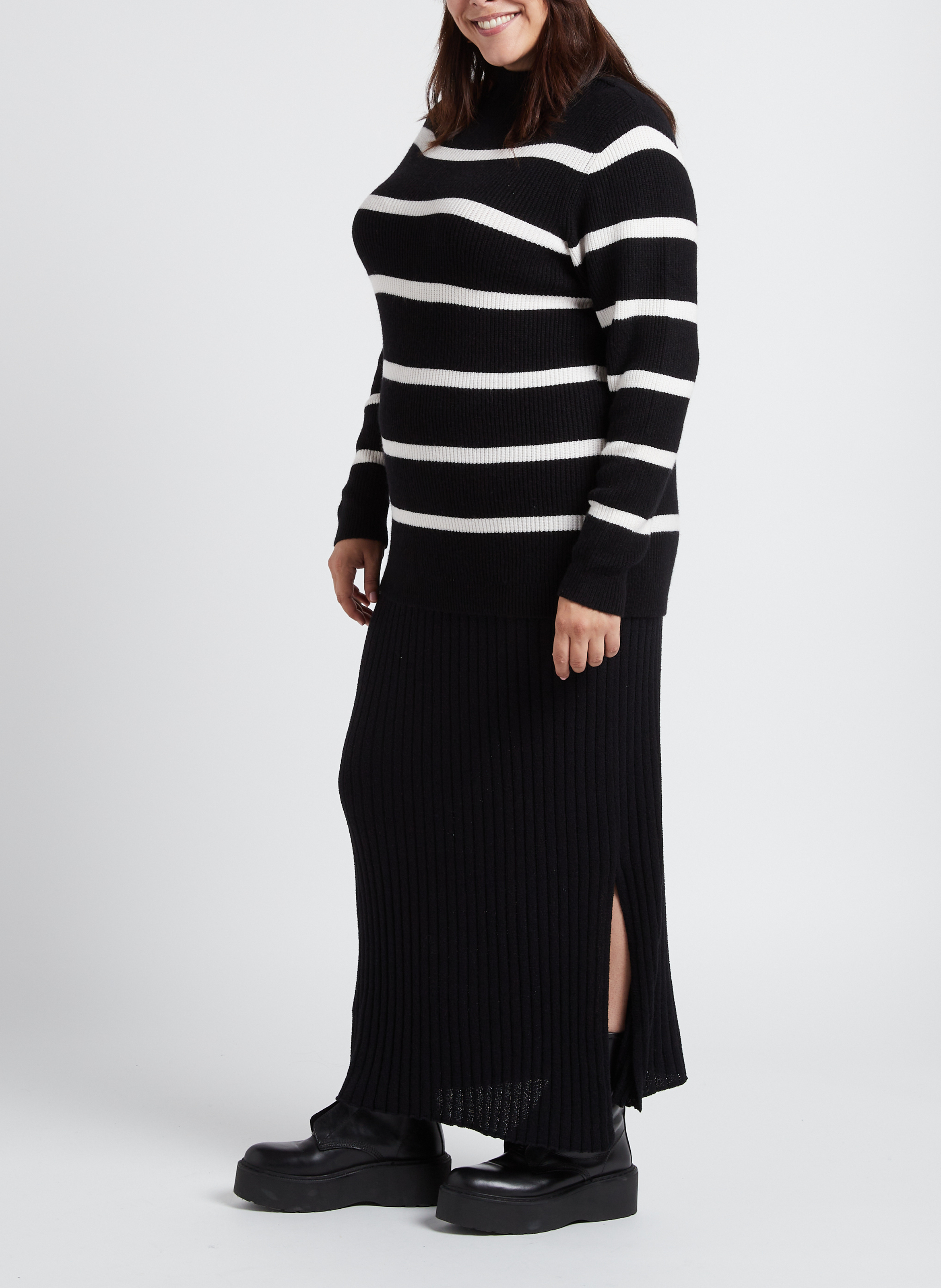 Pull col montant à rayures  EVOKED Noir