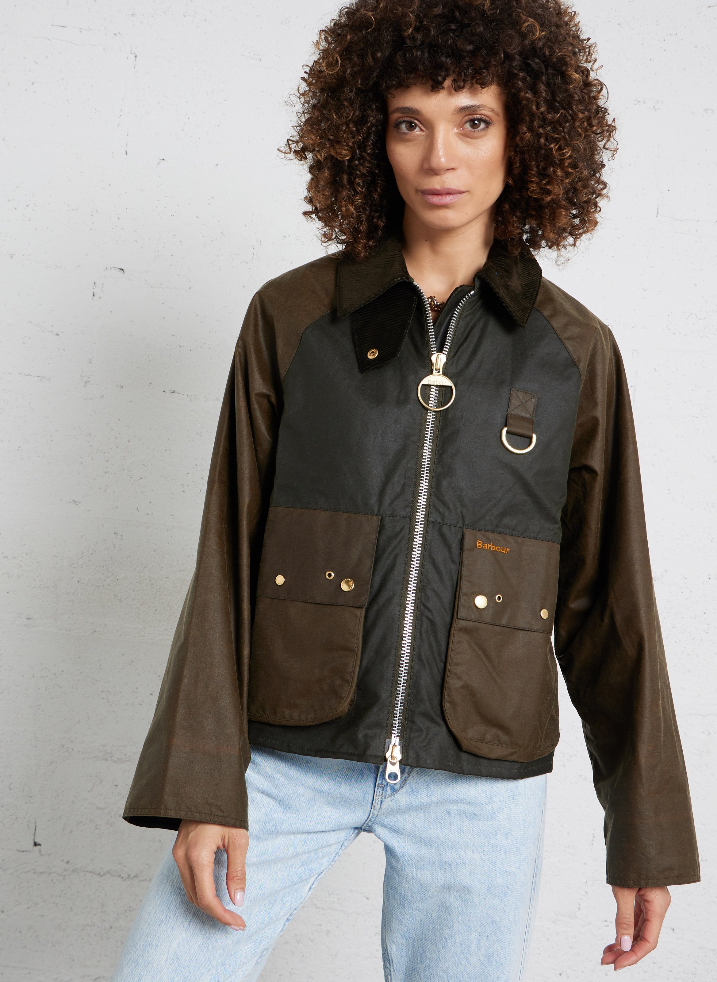 Veste zippée droite cirée BARBOUR Marron