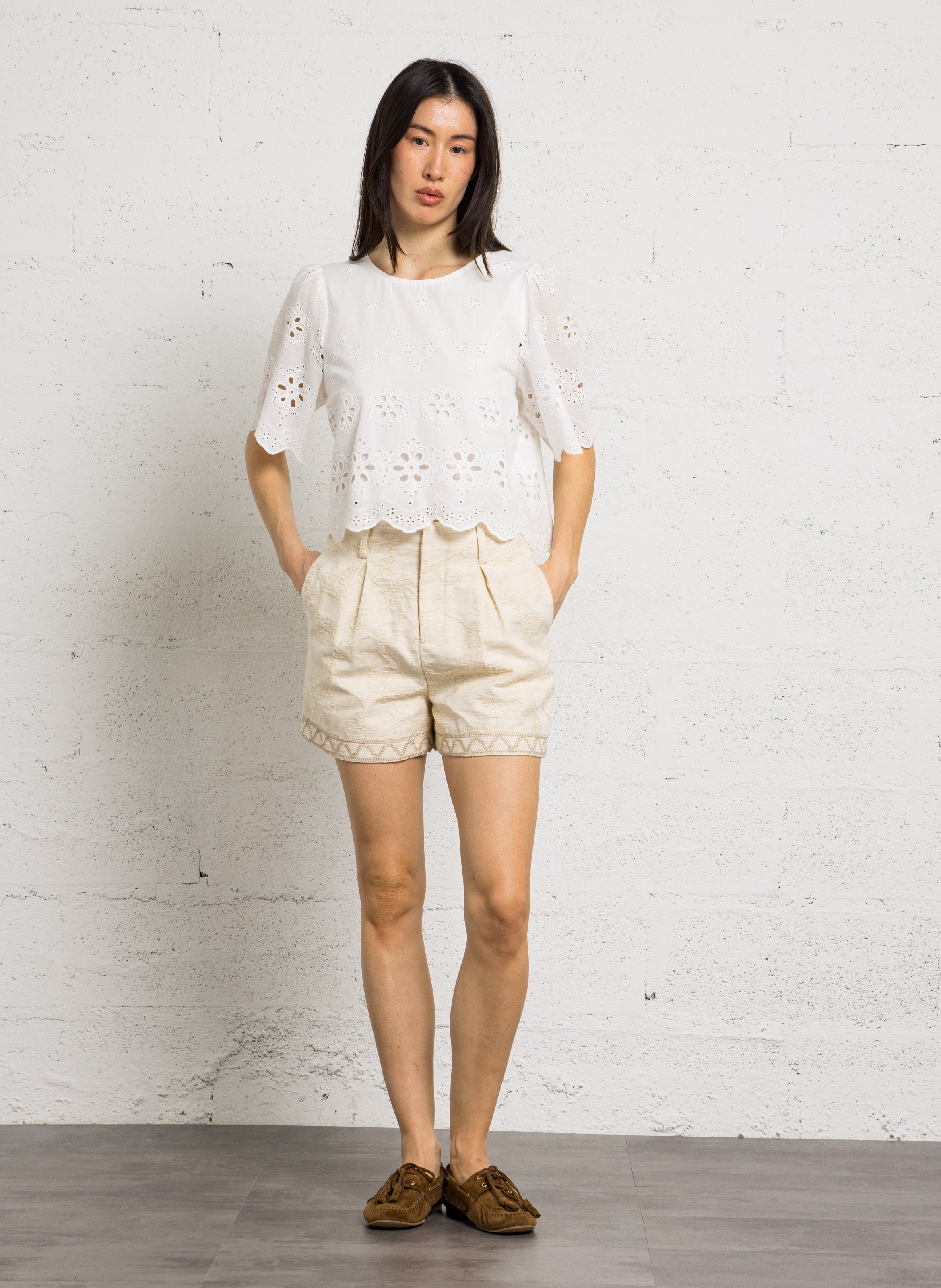 Shorts aus Baumwolle und Leinen THE KORNER Weiss