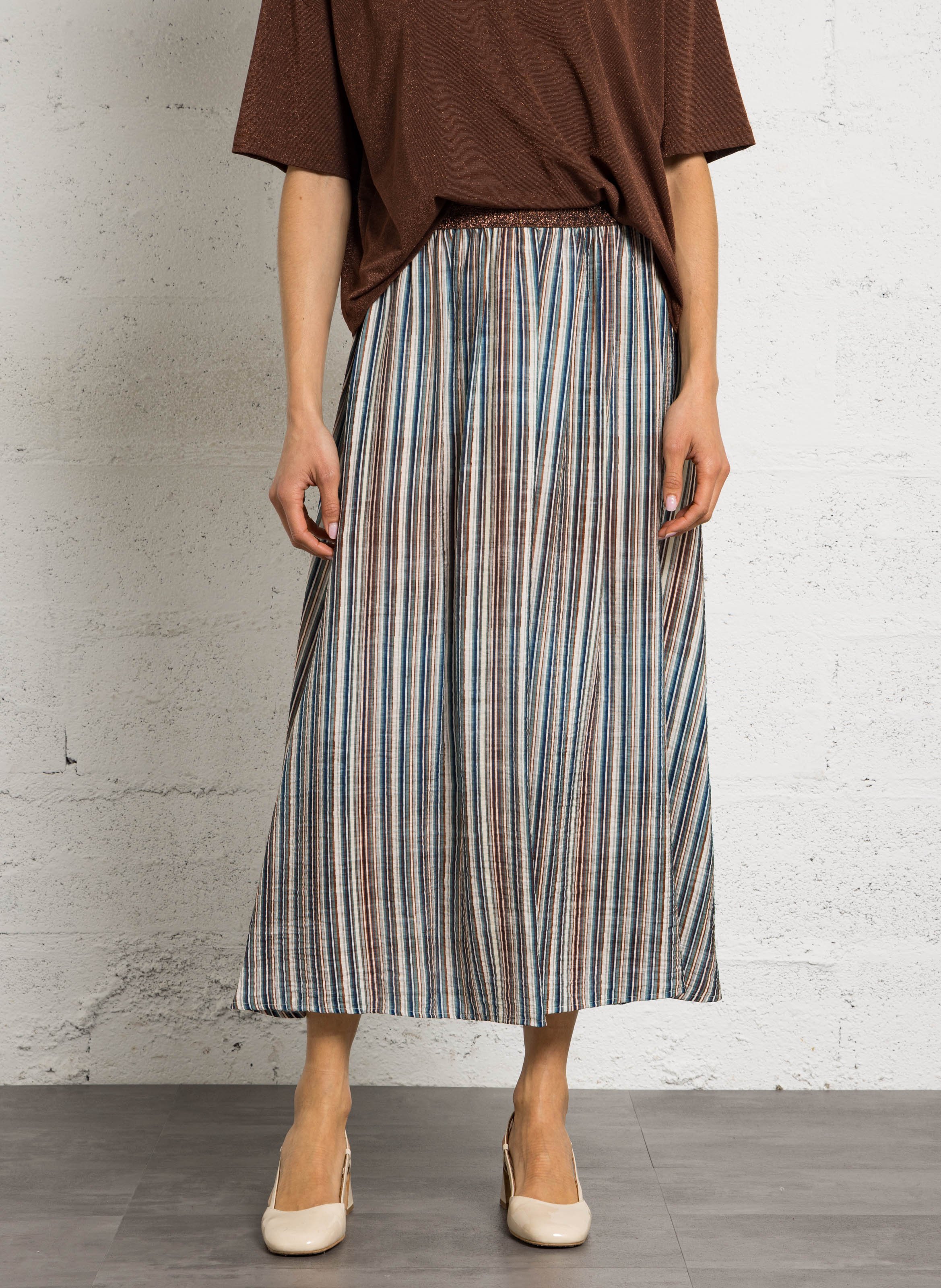 Ausgestellter, gestreifter Midirock PLEASE Mehrfarbig