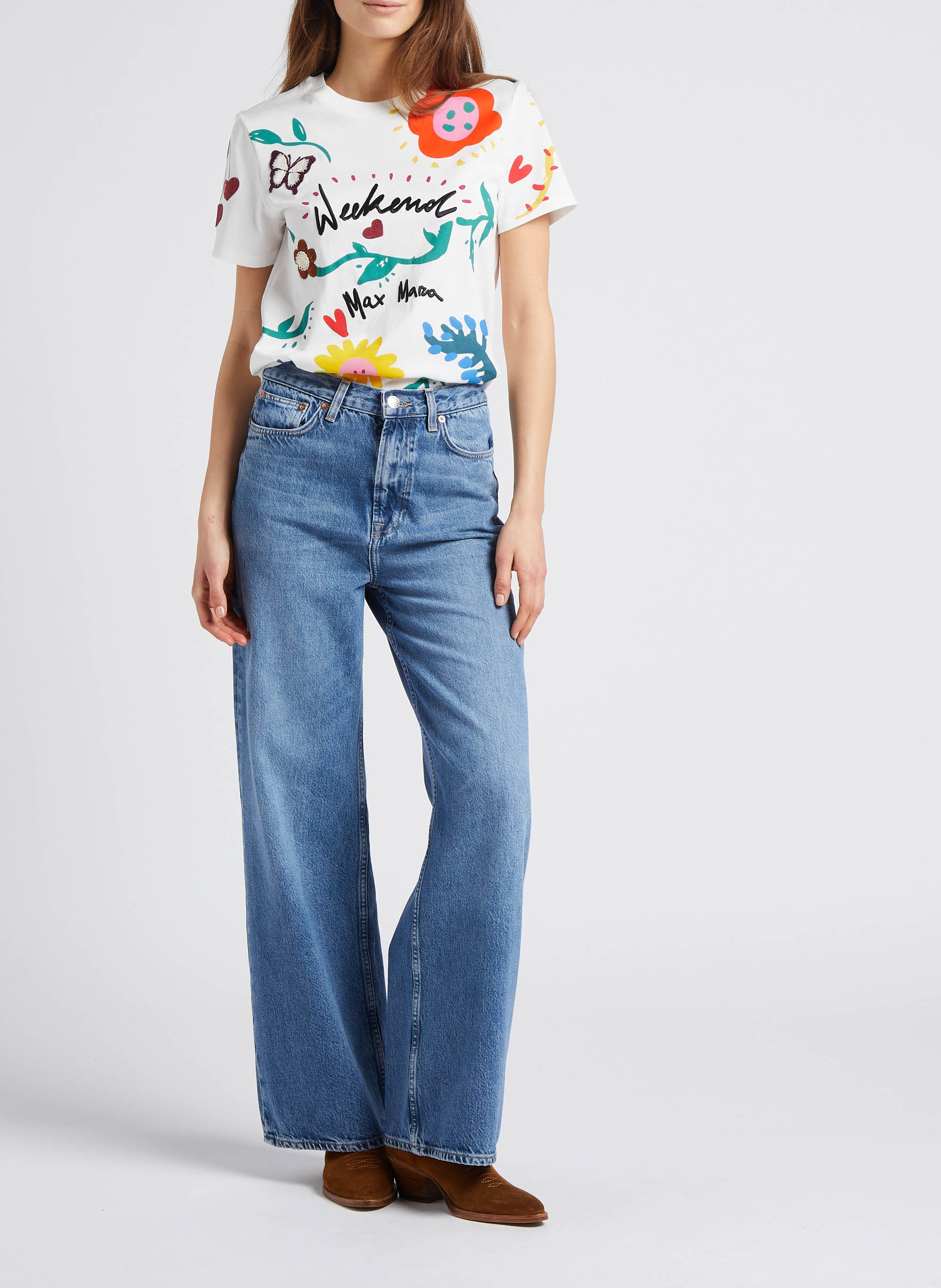 Rechte, wijde jeans van biokatoen met hoge taille SAMSOE SAMSOE Blauw