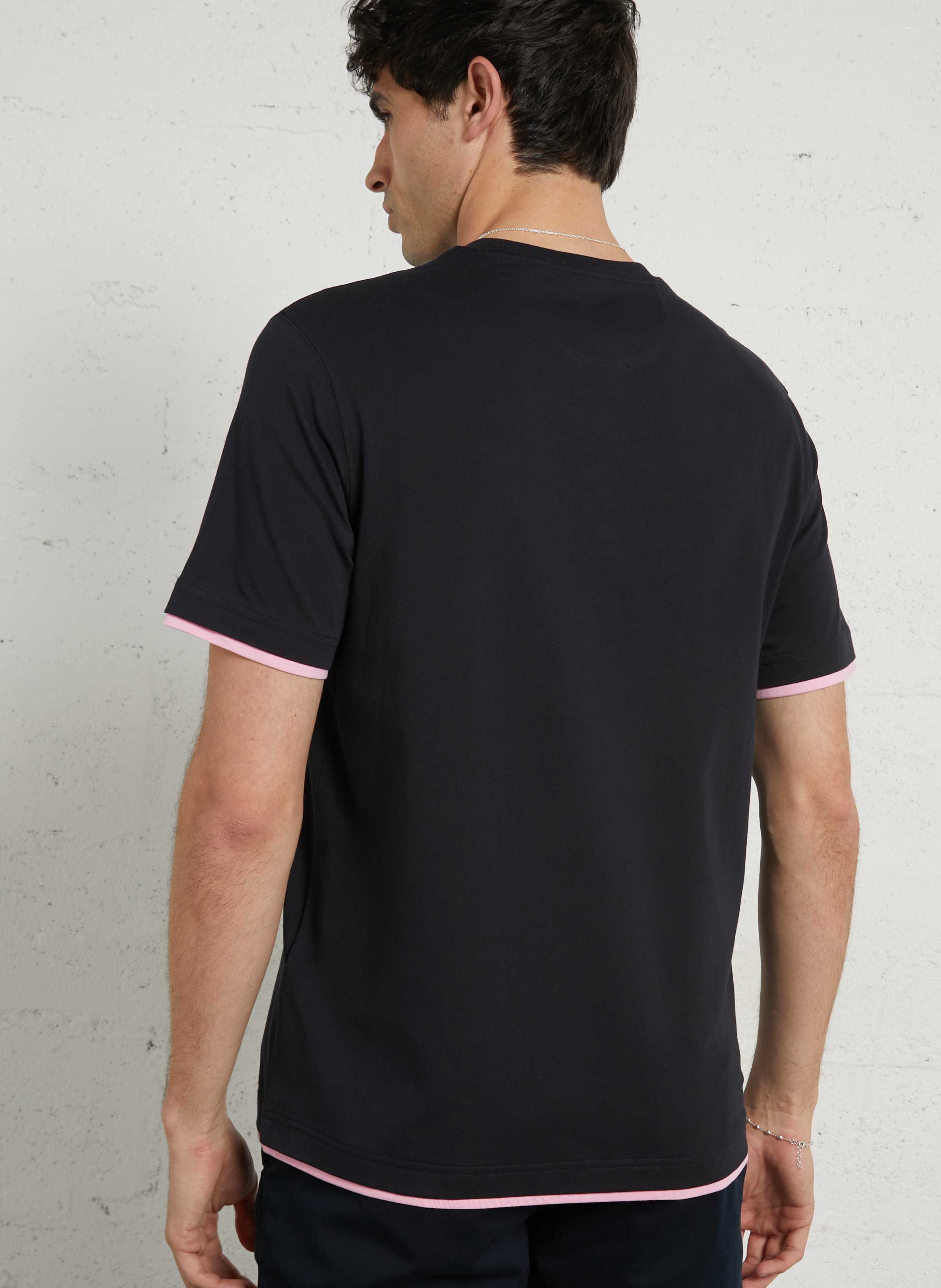 Tee-shirt droit col rond brodé en coton EDEN PARK Bleu