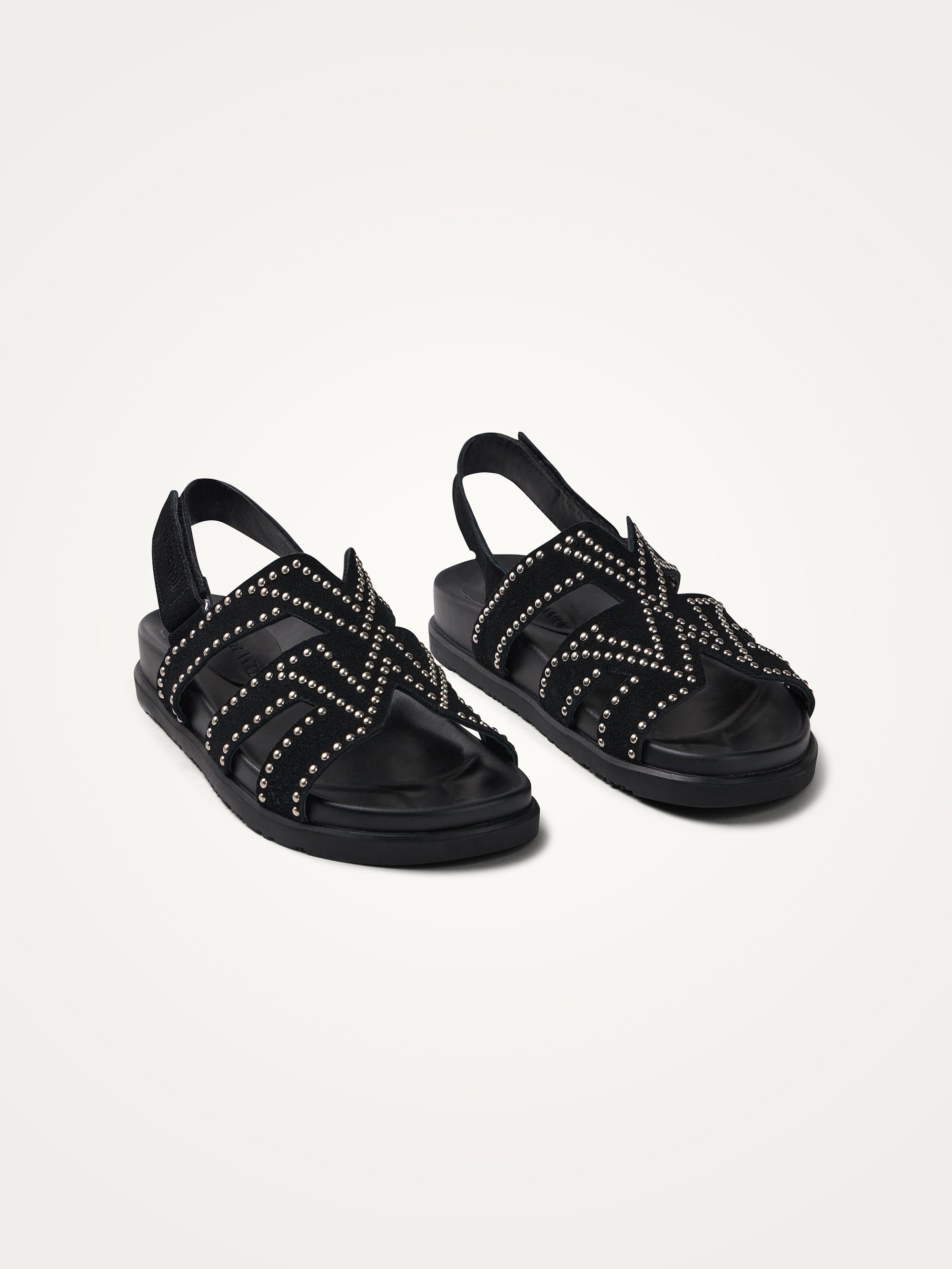 Flat suede sandals with studded straps VANESSA WU Black