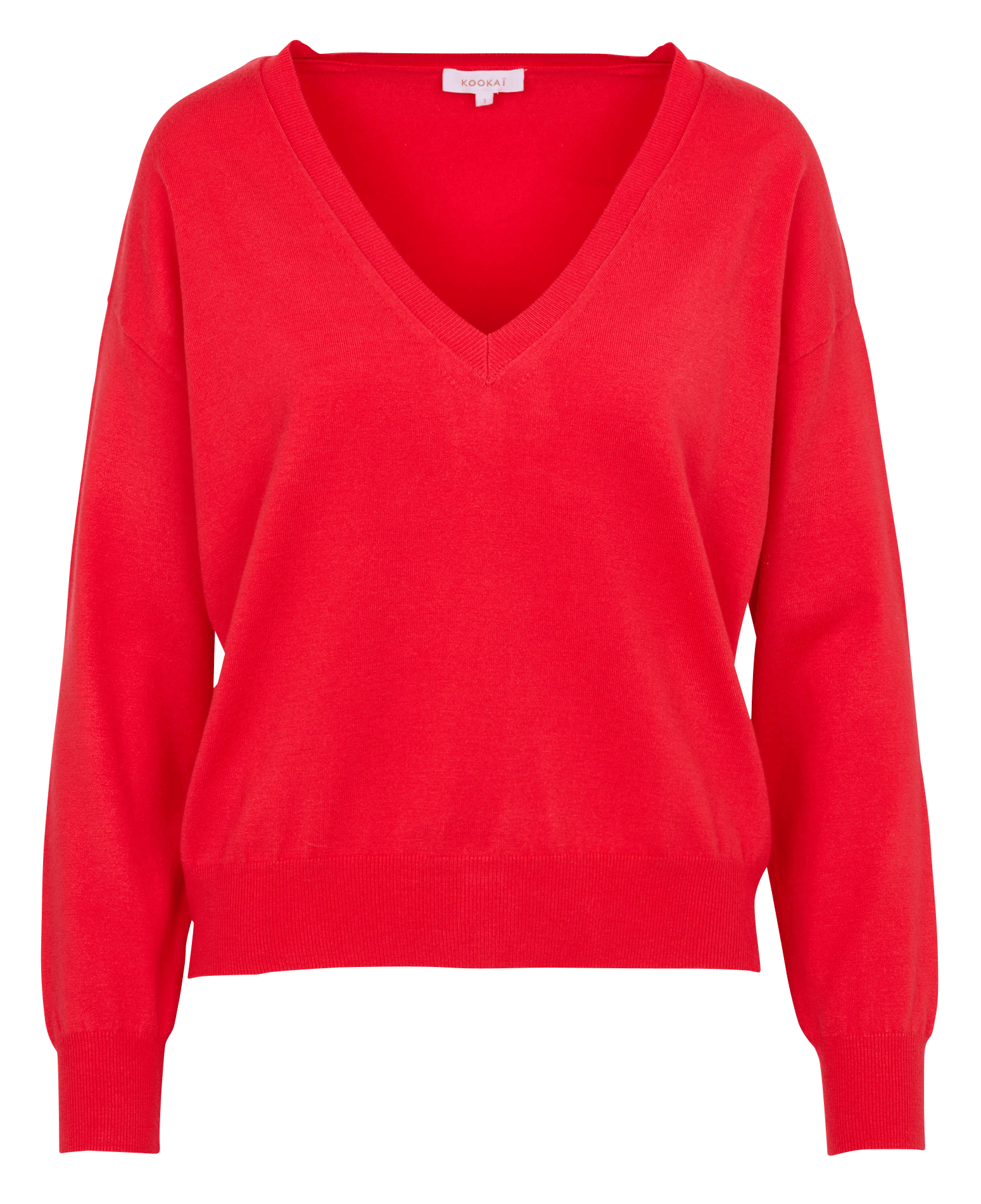 Mixed-knit straight V-neck sweater KOOKAI Red