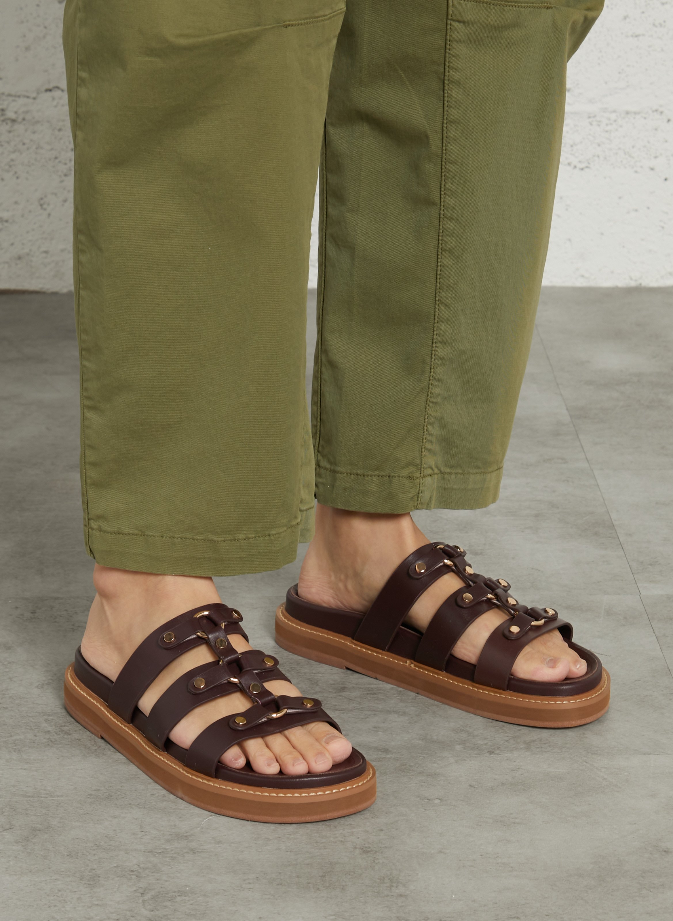 Sandales plates en cuir TORAL Rouge