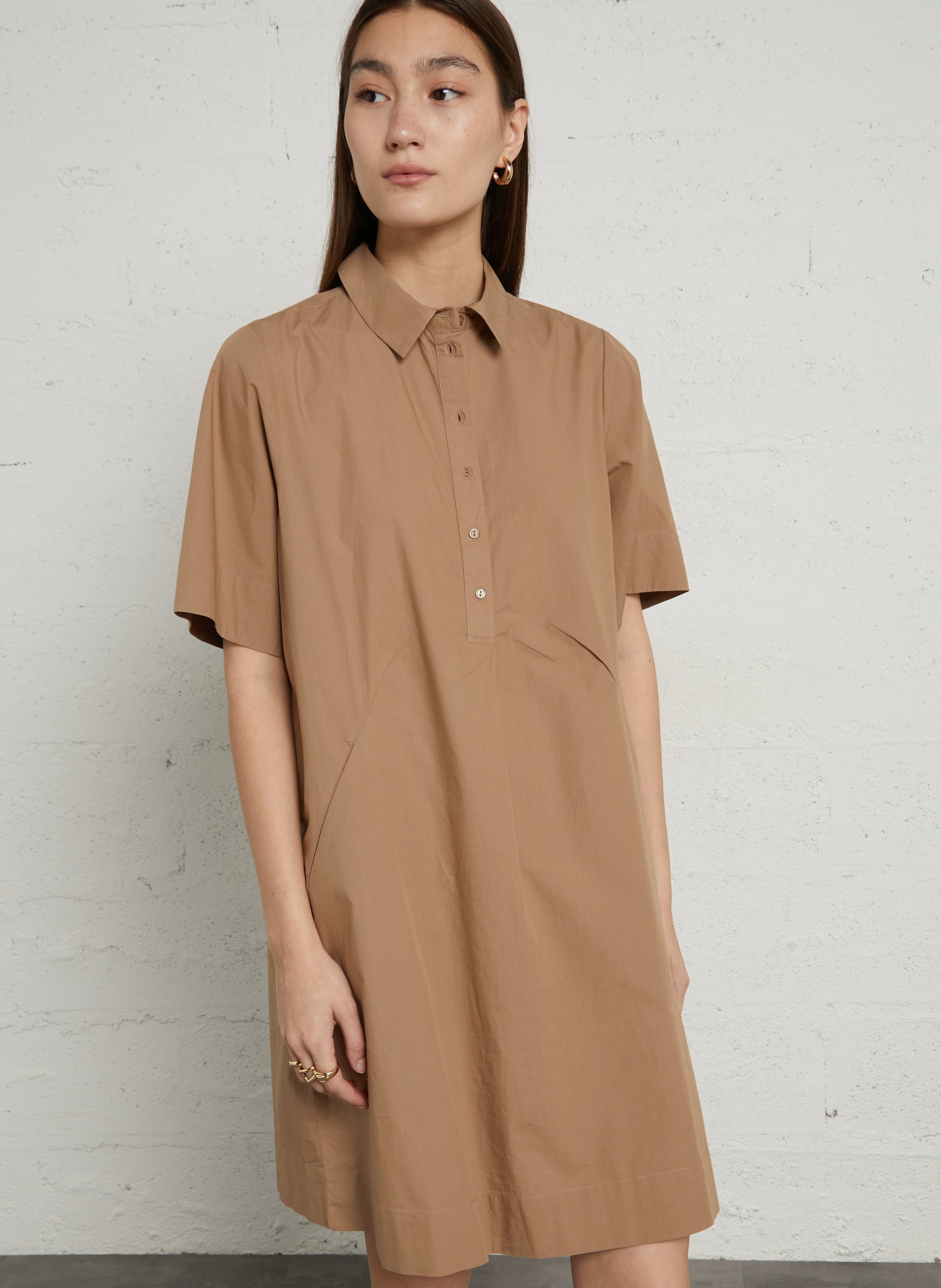 Robe courte col classique en coton SUD EXPRESS Marron