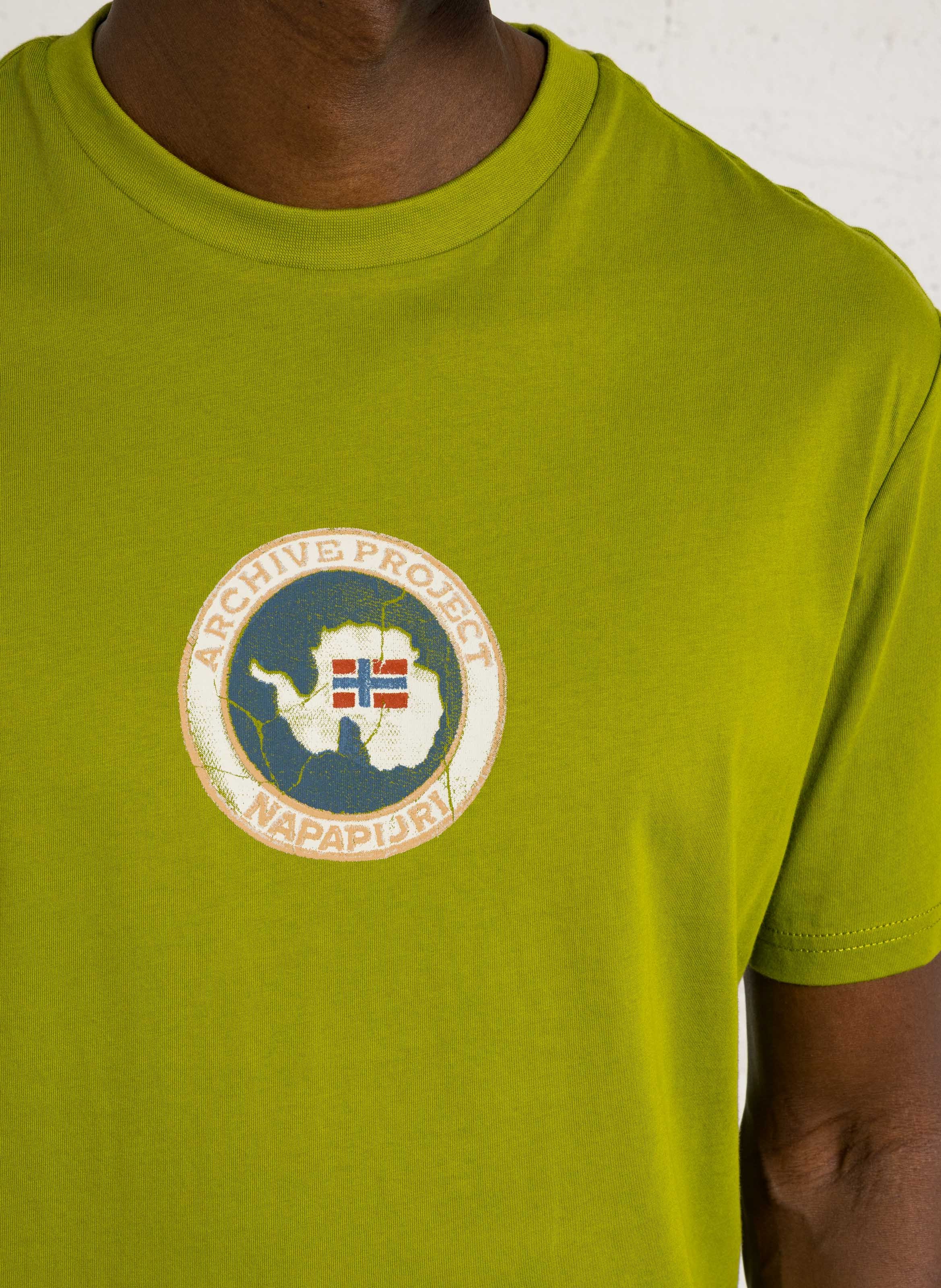 Gerade geschnittenes Rundhals-T-Shirt aus Baumwolle mit Siebdruck NAPAPIJRI Grun