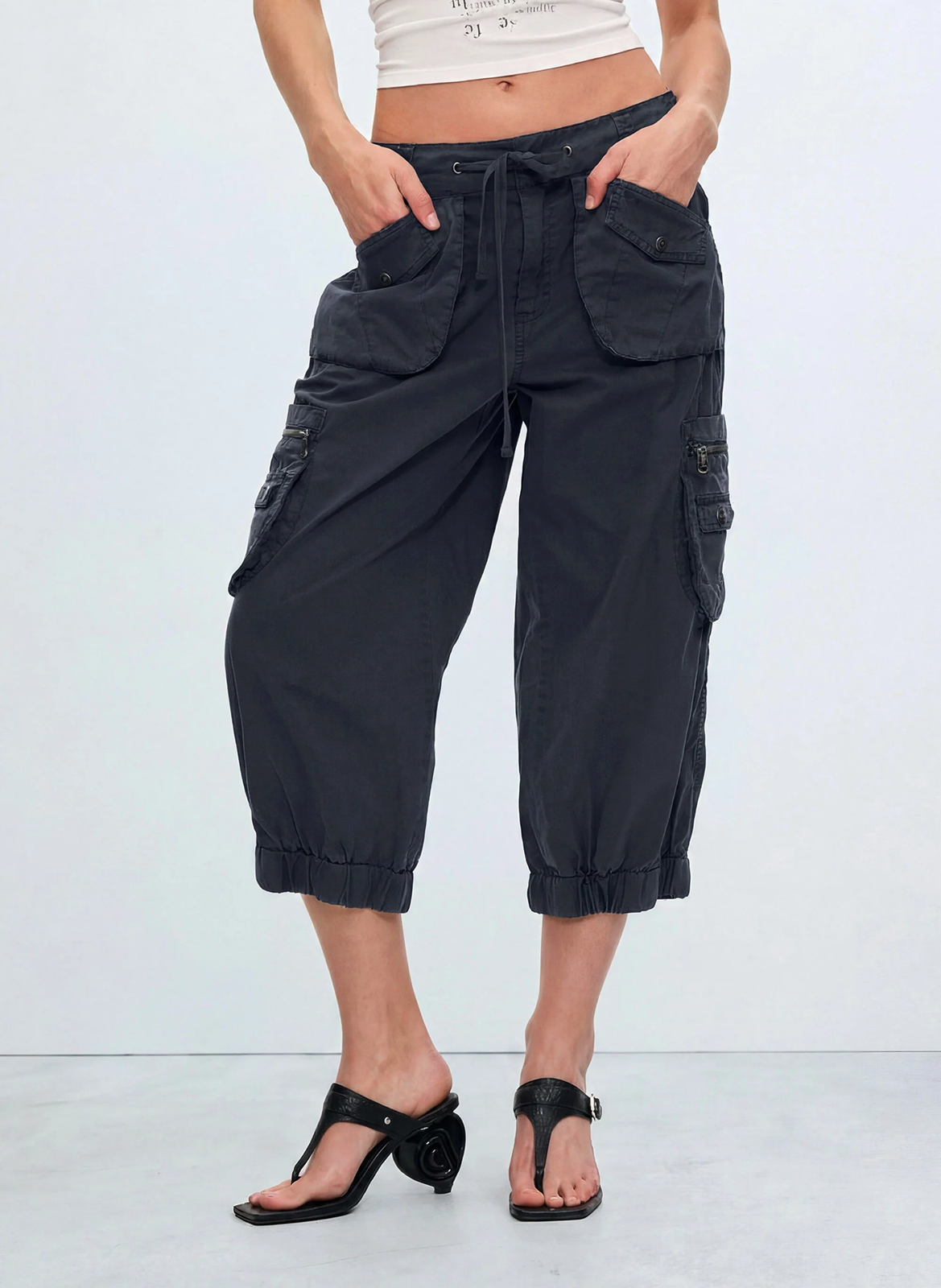 Wijde katoenen capri-broek DESIGUAL Zwart