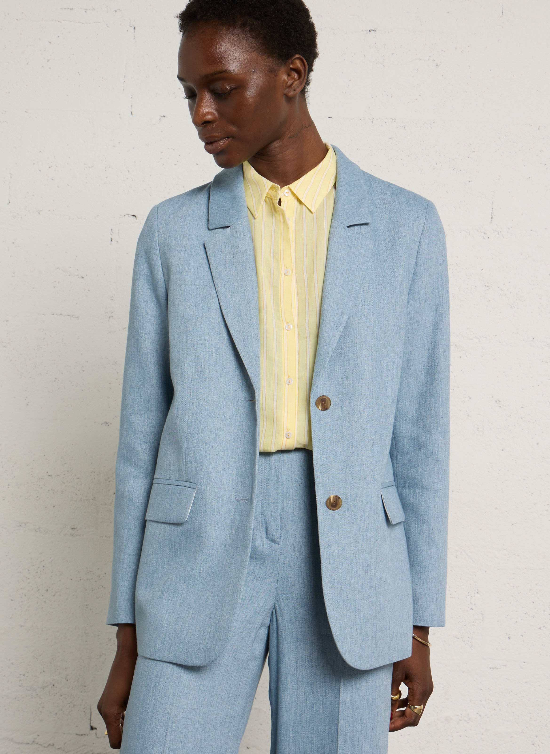 Oversized Linen Blend Tailored Jacket MAISON 123 Blue