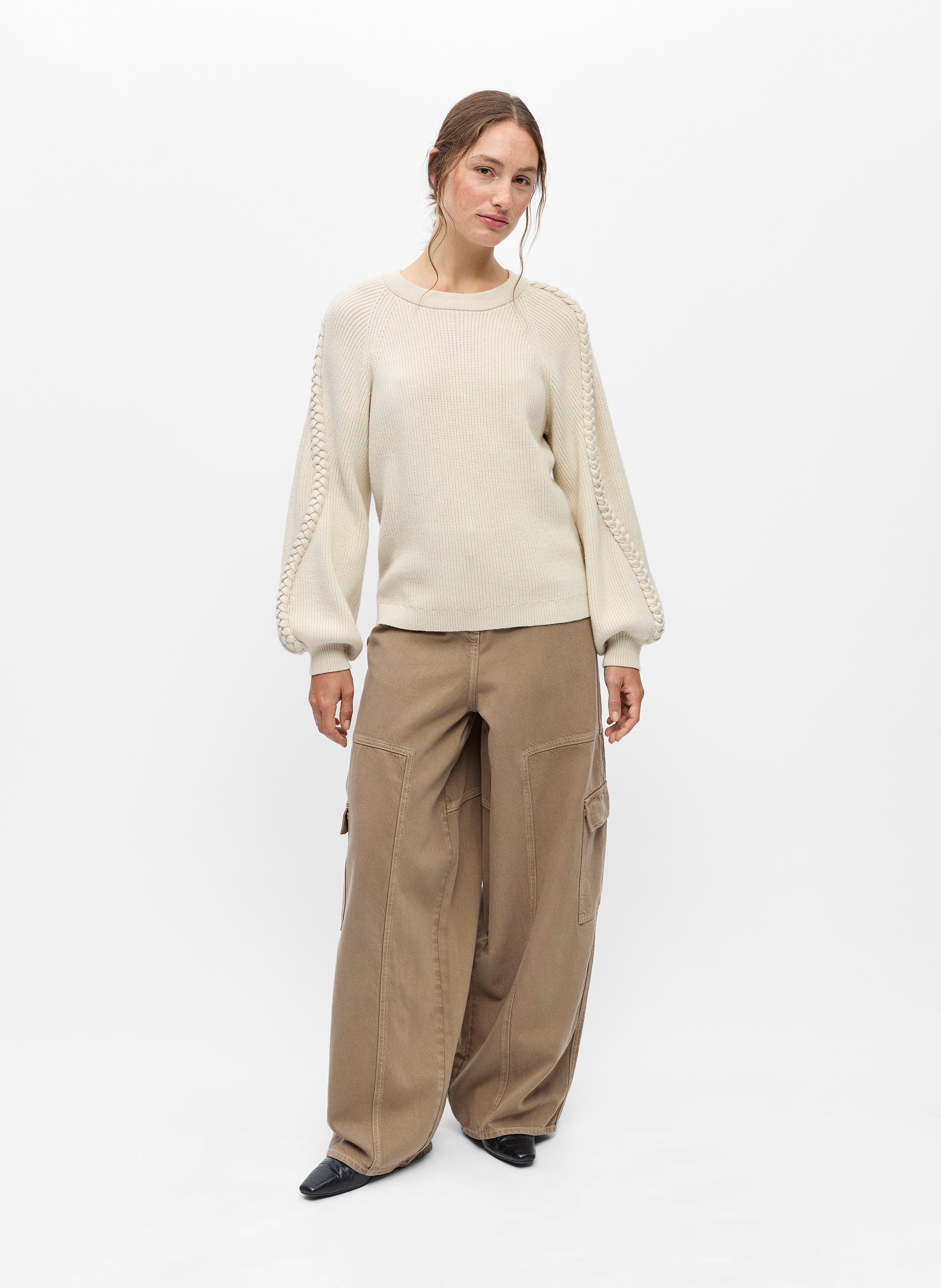 Oversize gerippter Pullover | Beige OBJECT Damen
