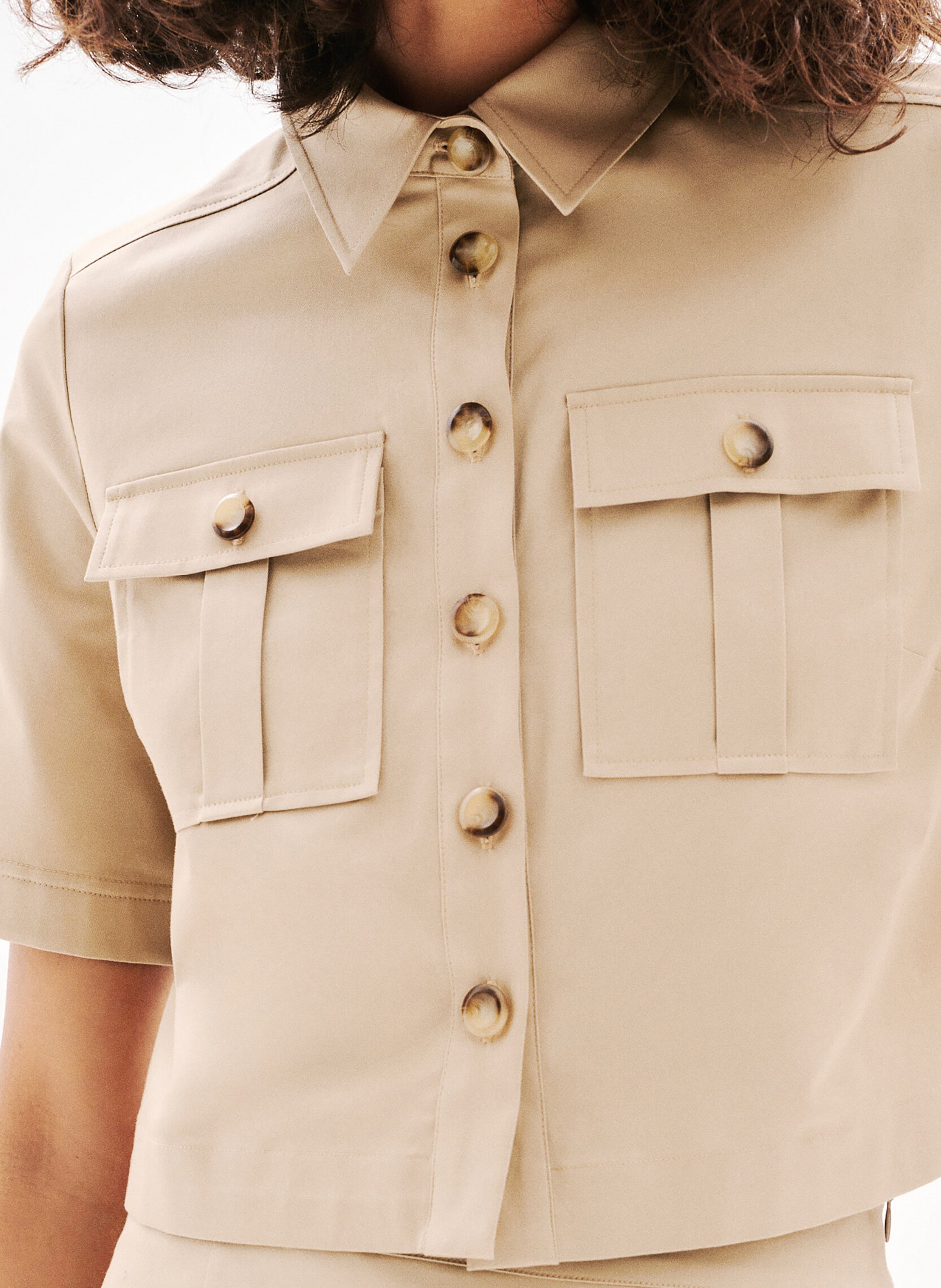 Chemise droite en coton mélangé CAROLL Marron