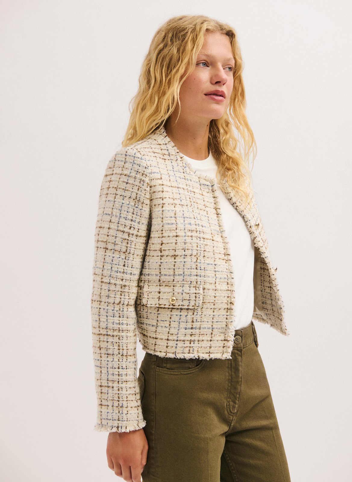 Short straight tweed jacket PABLO Beige