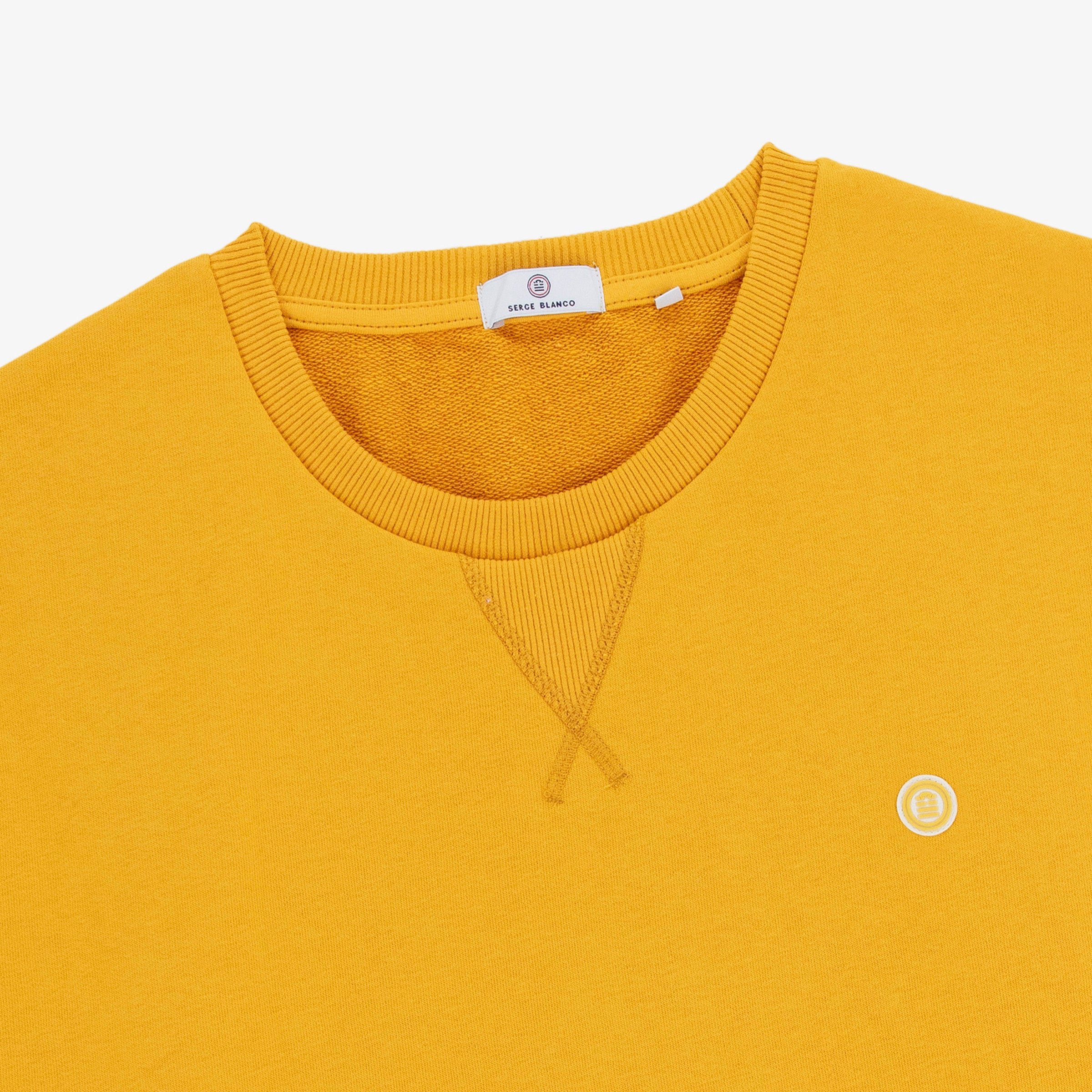 Round neck sweatshirt in cotton fleece. SERGE BLANCO Yellow