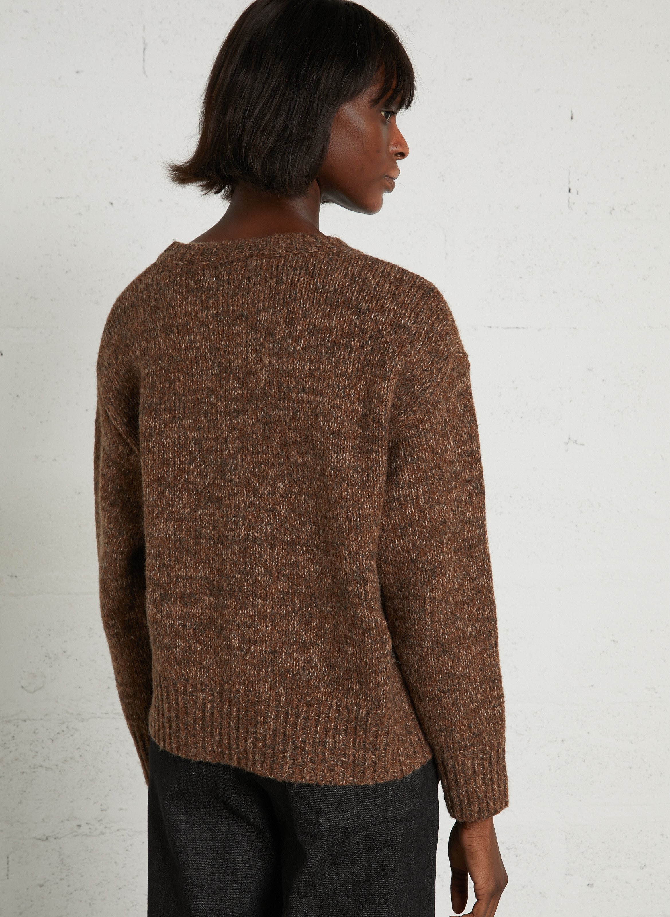 Pull droit col rond en laine mélangée imprimée NICE THINGS Marron